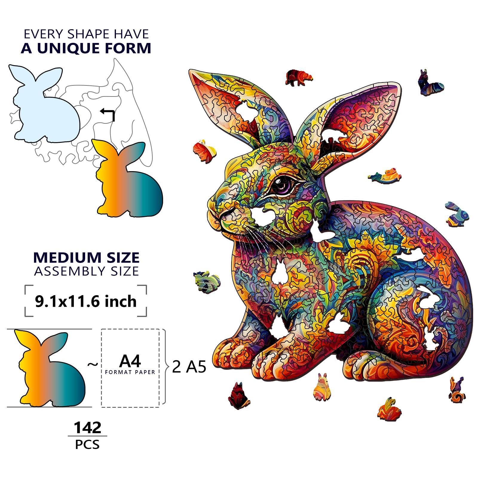 Foyucool Foyucool Wooden Puzzles for Adults, Unique Puzzles for Adults, Irregular Animal Shaped Wooden Jigsaw Puzzles, Creative Birthday Gift, Fun Family Game, 11.8 x 9.1 inch, Rabbit