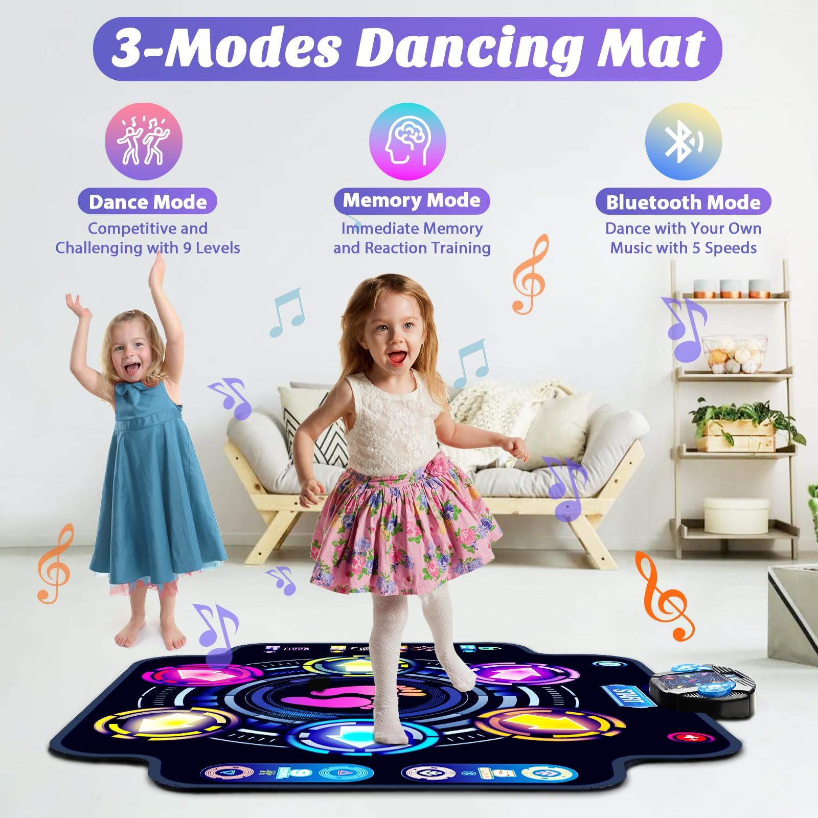 KIZJORYA UpgradedKIZJORYA Dance Mat for Kids, Electronic Light-up Dance Pad with Wireless Bluetooth 5 Speeds 9 Levels, Dancing Mat for Toddlers Music Game Dance Toy for Girls Boys 3 4 5 6 7 8 9 10+ Year Old