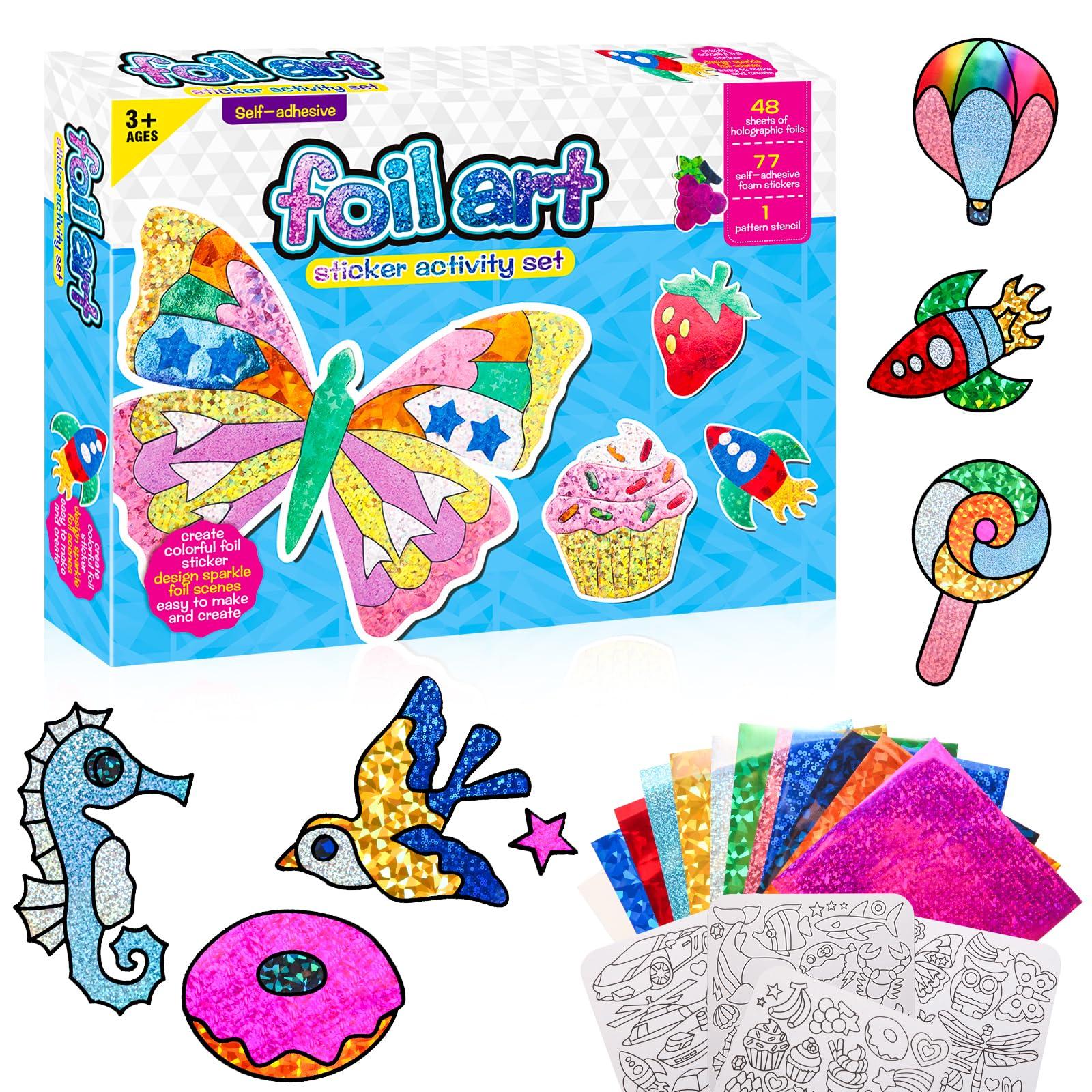 OTAOD Foil Art Kit for Kids - Foil Fun Craft Kits & Supplies, No Mess Art for Kids, Foil Foam Stickers Art Craft Activity for Kids, DIY Creative Activity Birthday Christmas Gift Travel Toys for Girls Boys