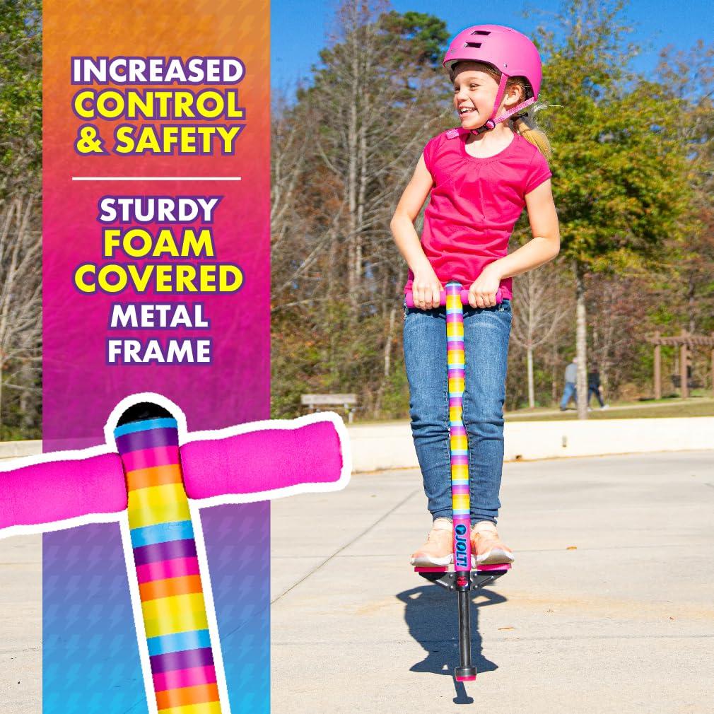 Flybar Flybar Pogo Stick for Kids, 40 to 80 Pounds, Perfect for Beginners, Easy Grip Foam Handles, Anti-Slip Foot Pegs, Outdoor Toys for Boys, Jumper Toys for Girls, Outside Toys for Kids (Jolt, Rainbow)