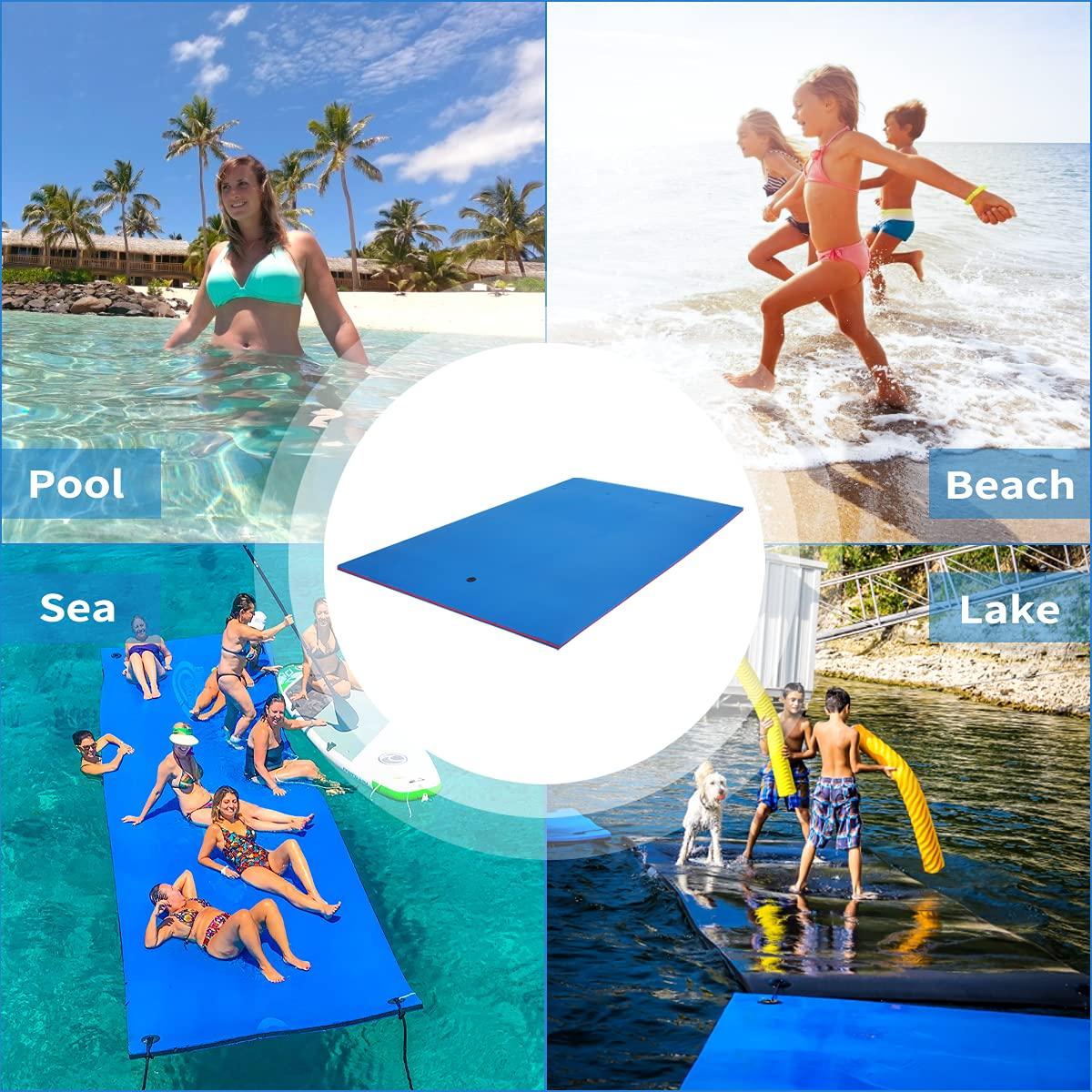 OUTROAD OUTDOOR CAMPING GARDEN PATIO Outroad 6FT Floating Water Pad Mat, 3 Layers XPE Foam Lily Pad for Beach, Ocean, Lake, Roll-Up Floating Island for Water Recreation and Relaxing, Blue