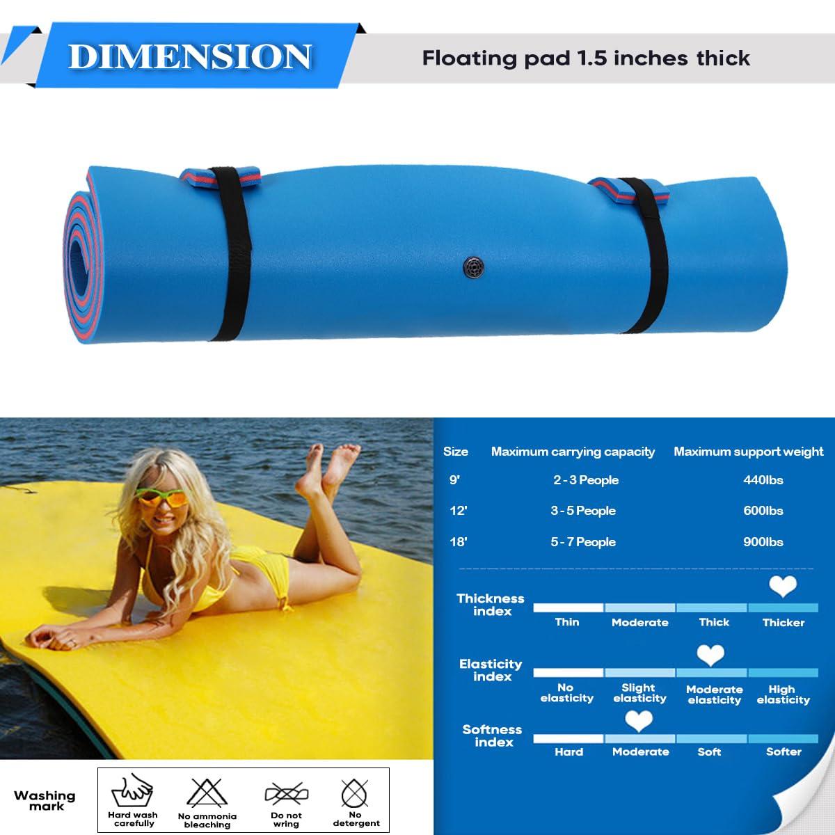 OUTROAD OUTDOOR CAMPING GARDEN PATIO Outroad 6FT Floating Water Pad Mat, 3 Layers XPE Foam Lily Pad for Beach, Ocean, Lake, Roll-Up Floating Island for Water Recreation and Relaxing, Blue