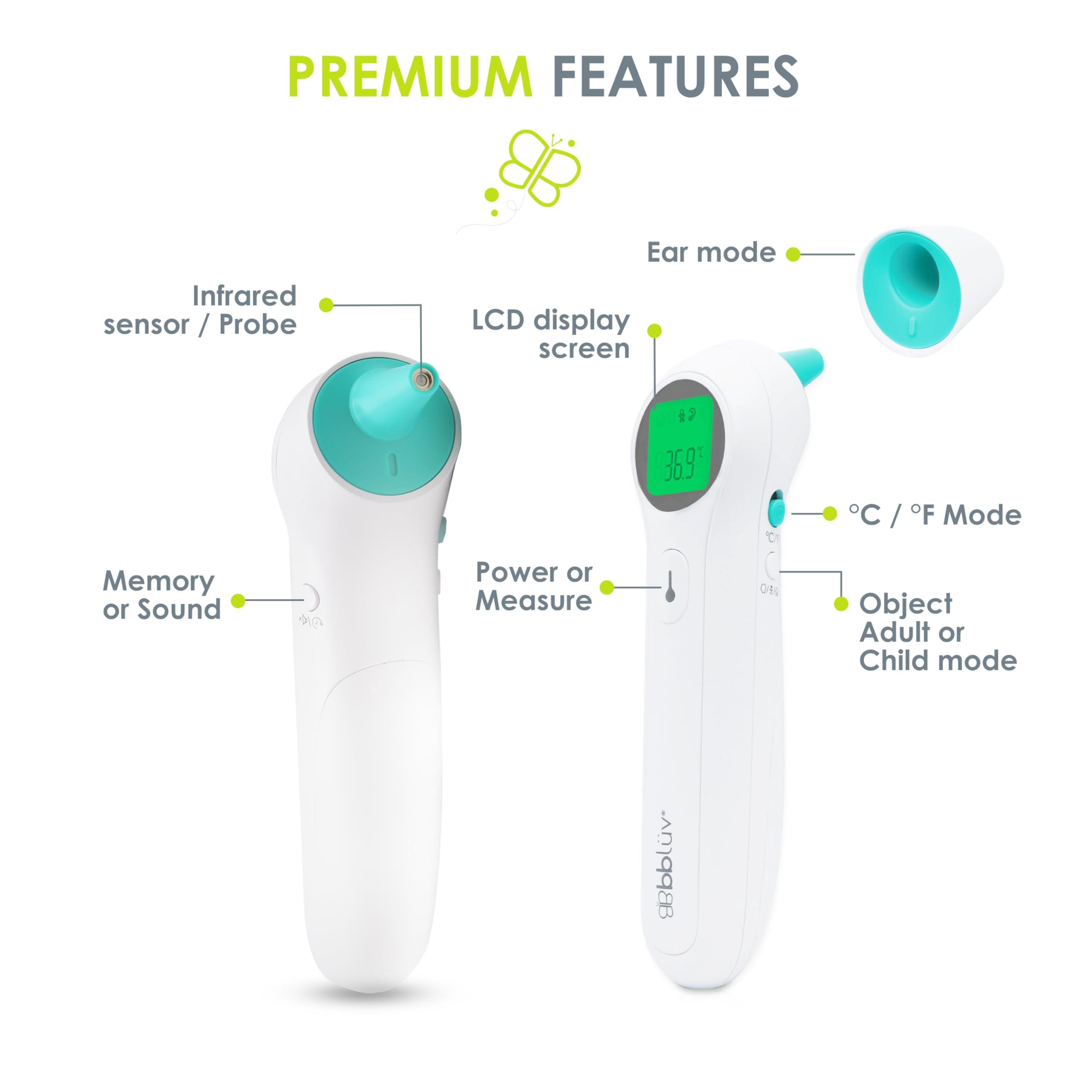 bblv bblv - Or - Non-Contact Digital Infrared Thermometer, Ear Thermometer - 5 in 1 in LED Display, for Babies, Children, and Adults Tracking Fever Indicator Fast 1 Second Temperature