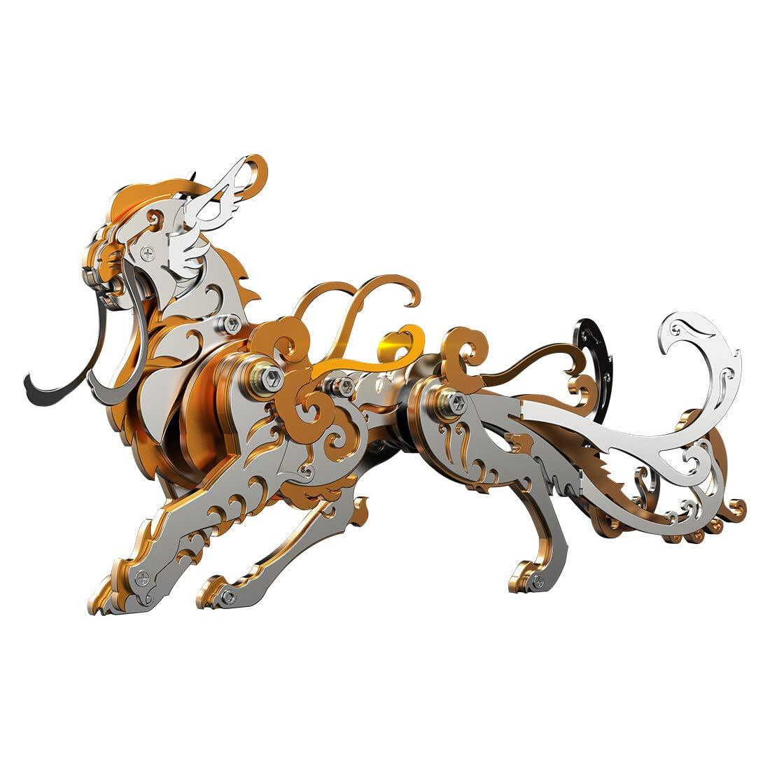 YounggDiy YounggDiy 3D Metal Puzzles for Adults, DIY Assembly 3D Mini Metal Luwu Tiger Ancient Chinese Beasts Model Set (88PCS/Orange)