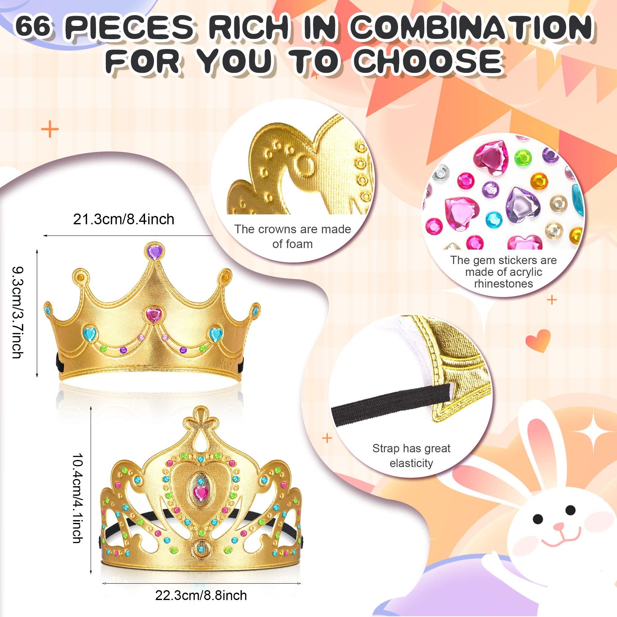 Yaomiao Yaomiao 66 Pieces Foam Princess Tiaras DIY Crowns Kids Party Favors Craft Crystal Diamond Sticker Girls Making Your Own Tiara (Gold)