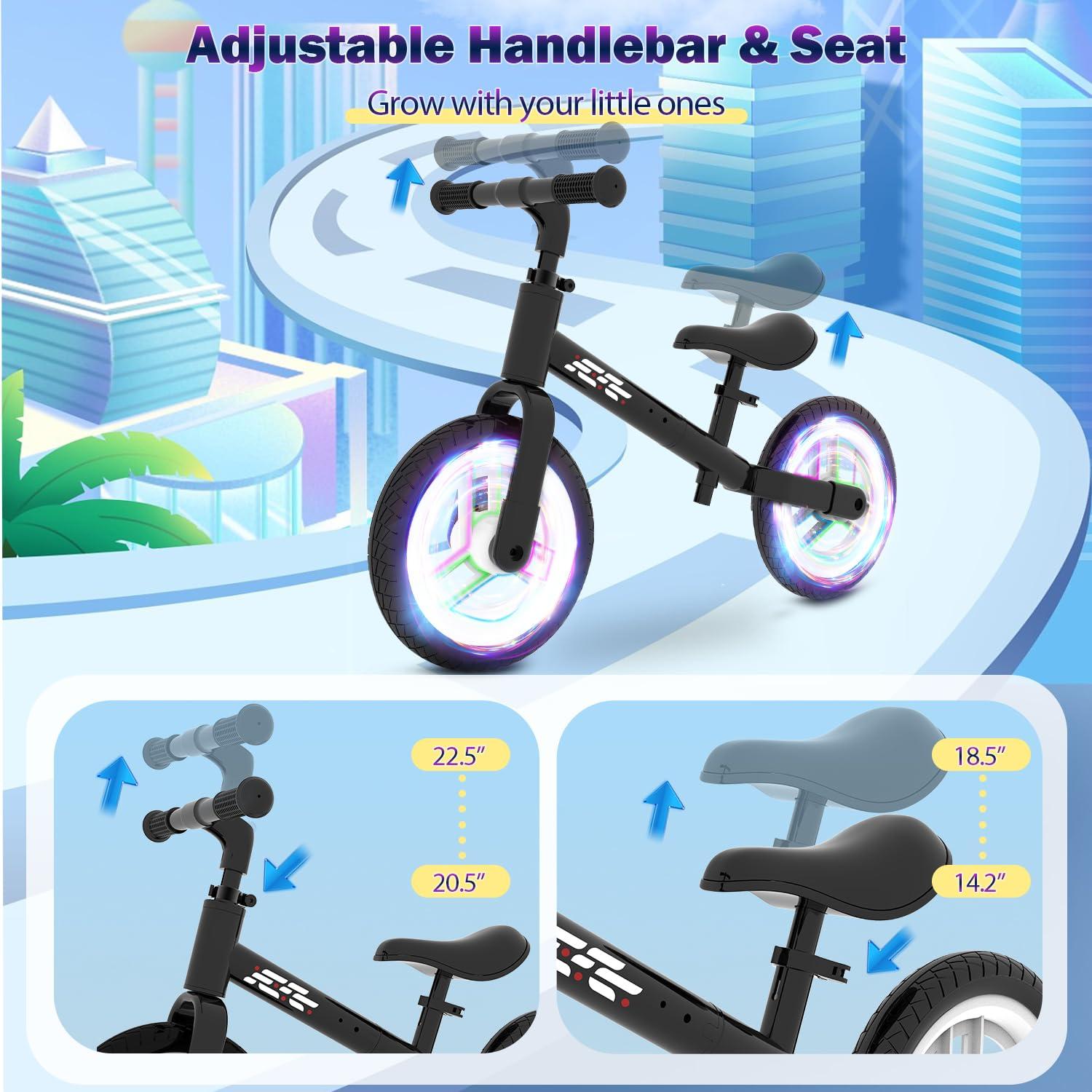 WETIFY WETIFY Colorful Lighting Balance Bike 2 Year Old, 2-5 Year Old Toddler Balance Bike, Adjustable Handlebar & Seat, 2-5 Year Old Boy Gifts Toys