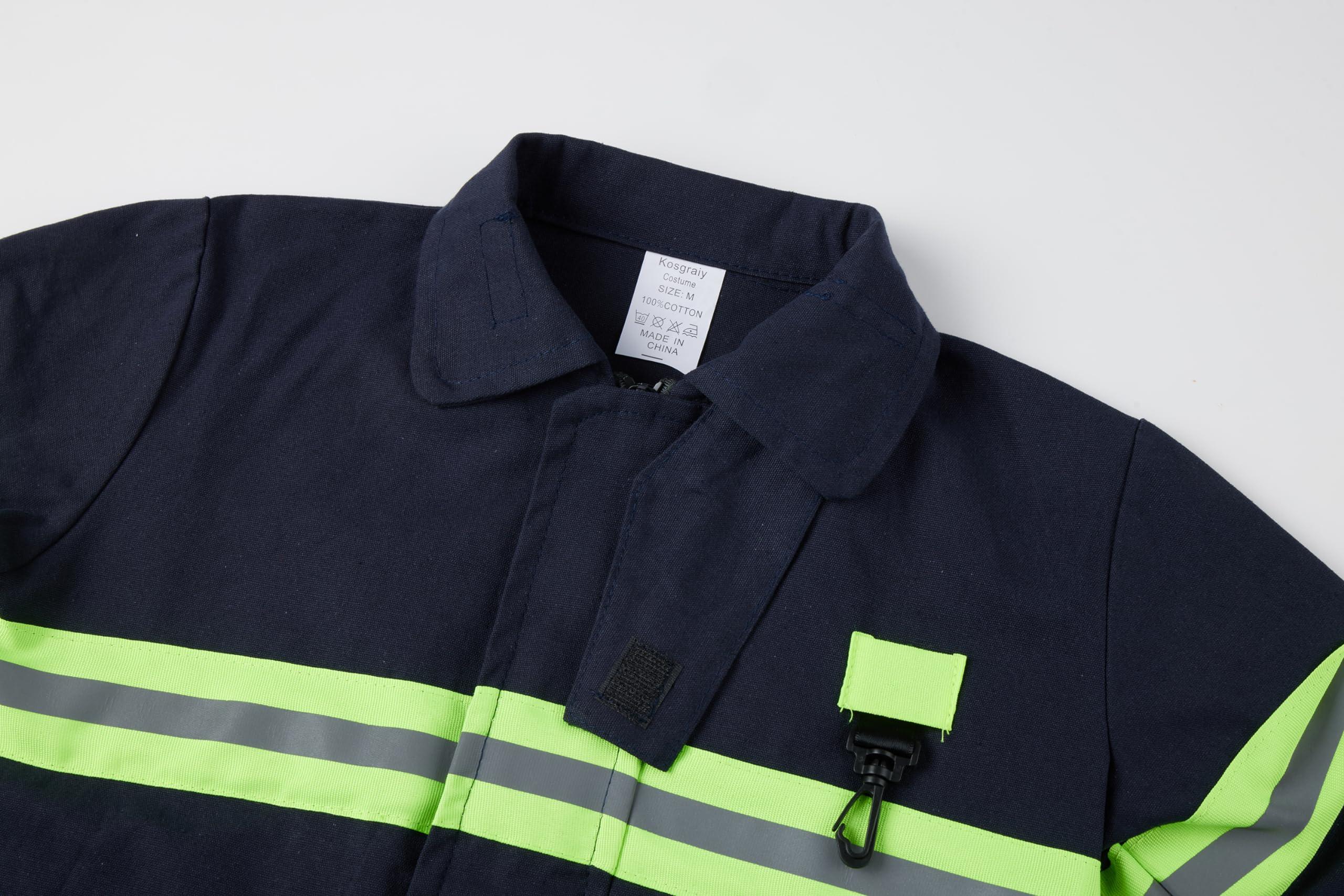 Kosgraiy Kosgraiy Firefighter Costume for Kids,Black Fireman Costume for Boy and Girl,Kds Fire Chief Costume Outfit,Halloween,9pcs,Size S for Children 3-4Years