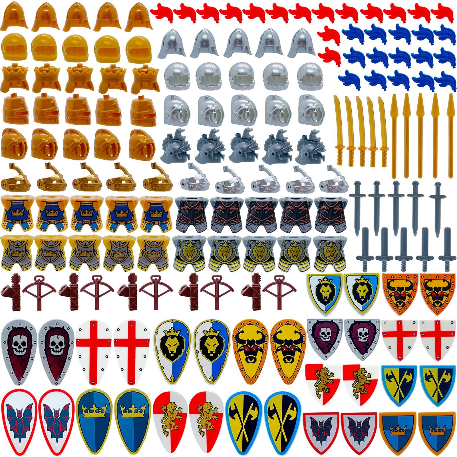 MIUTRUE MIUTRUE Medieval Knight Weapons Pack Accessories Set Building Block Toy Armor Helmet Shield Bow Arrow Designed for Mini Figures Gift for Kids Boys Grils Building Kits Toys