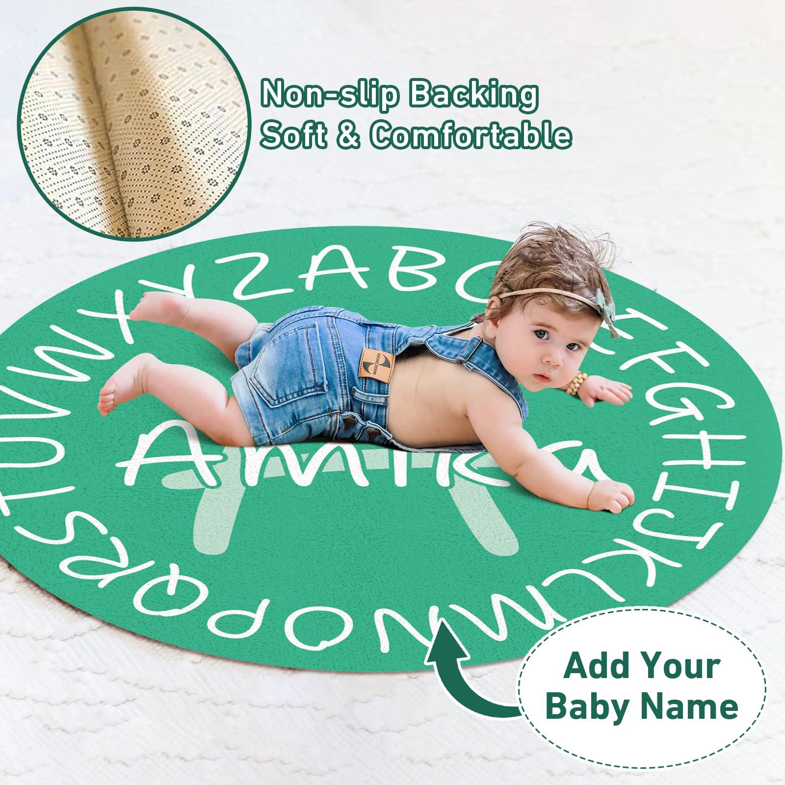 lanleay lanleay Custom Name Alphabet Design Nursery Rug for Baby Room Decor, Personalized Green Toddler Rugs for Baby Boys Girls, Customized Newborn Rugs for Baby Playrooms Personalized Gift