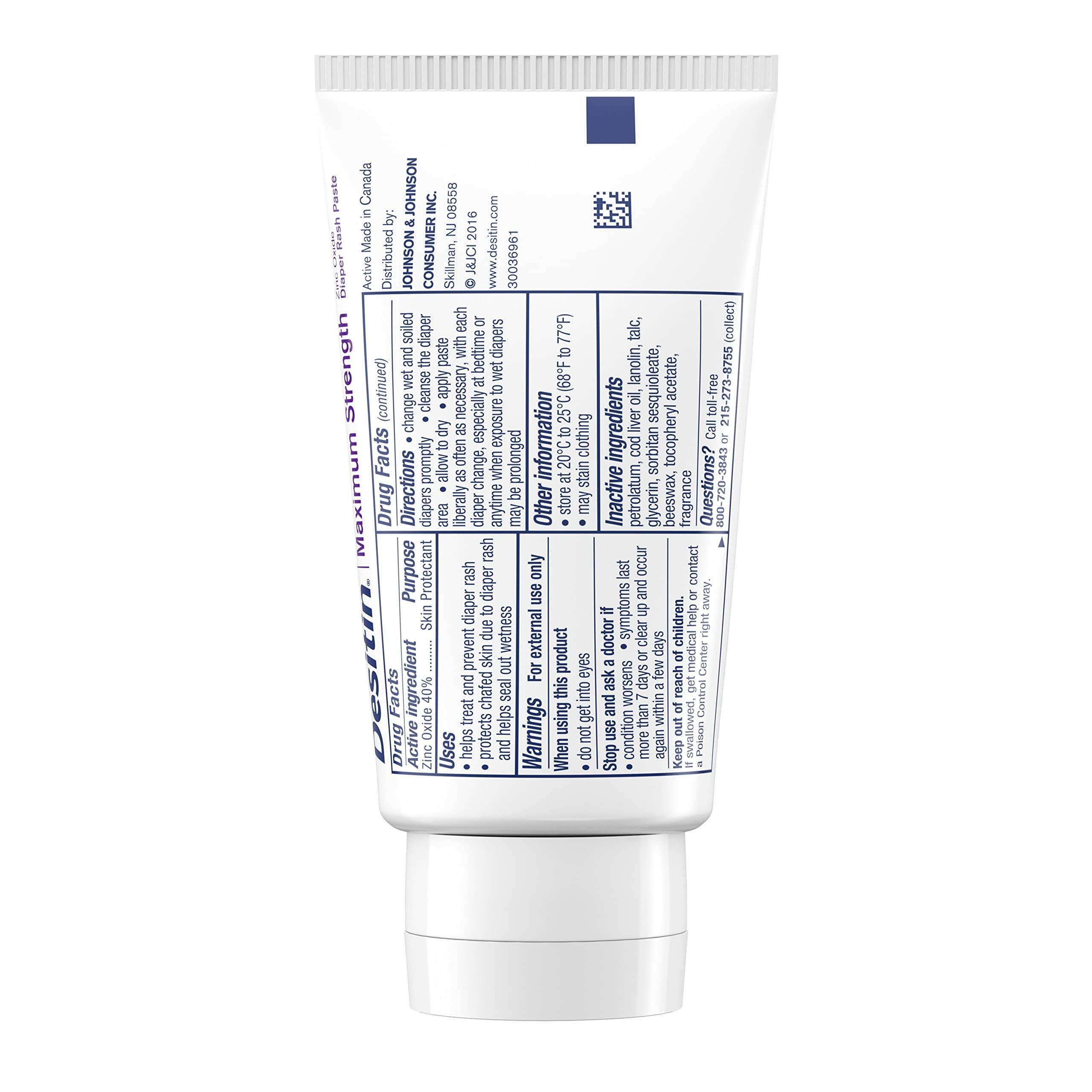 Desitin Desitin Maximum Strength Baby Diaper Rash Cream with 40% Zinc Oxide for Treatment, Relief & Prevention, Hypoallergenic, Phthalate- & Paraben-Free Paste, Travel Size, 2 oz (Pack of 6)