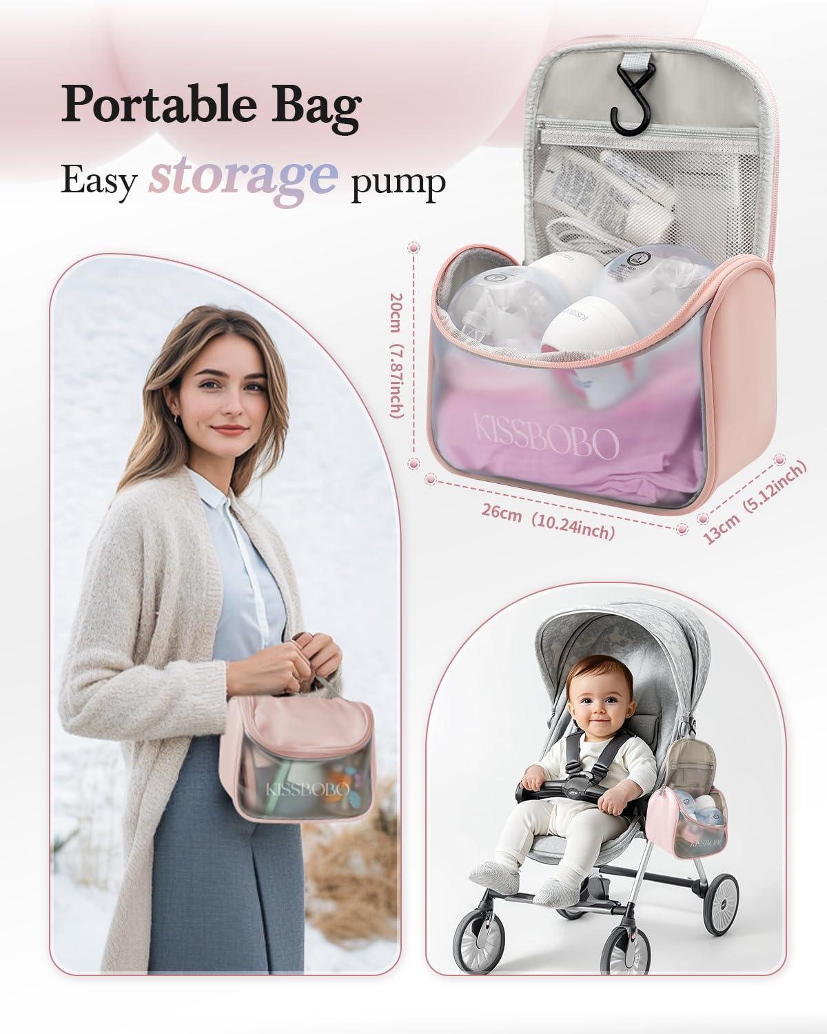 KISSBOBO KISSBOBO ABP-1508 Hands Free Breast Pump Wearable with Storage Bag, Wearable Breastfeeding Pump Strong Suction, Low Noise, 3 Modes 9 Levels, with 21/24mm Insert/Flange, 2 Pack (White)