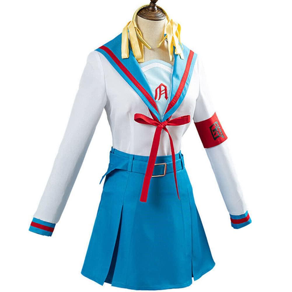 Lioskey Lioskey Suzumiya Haruhi Cosplay Costume School Girl Uniform Sailor Outfit Dress Full Set Suit(coatume+wigS)