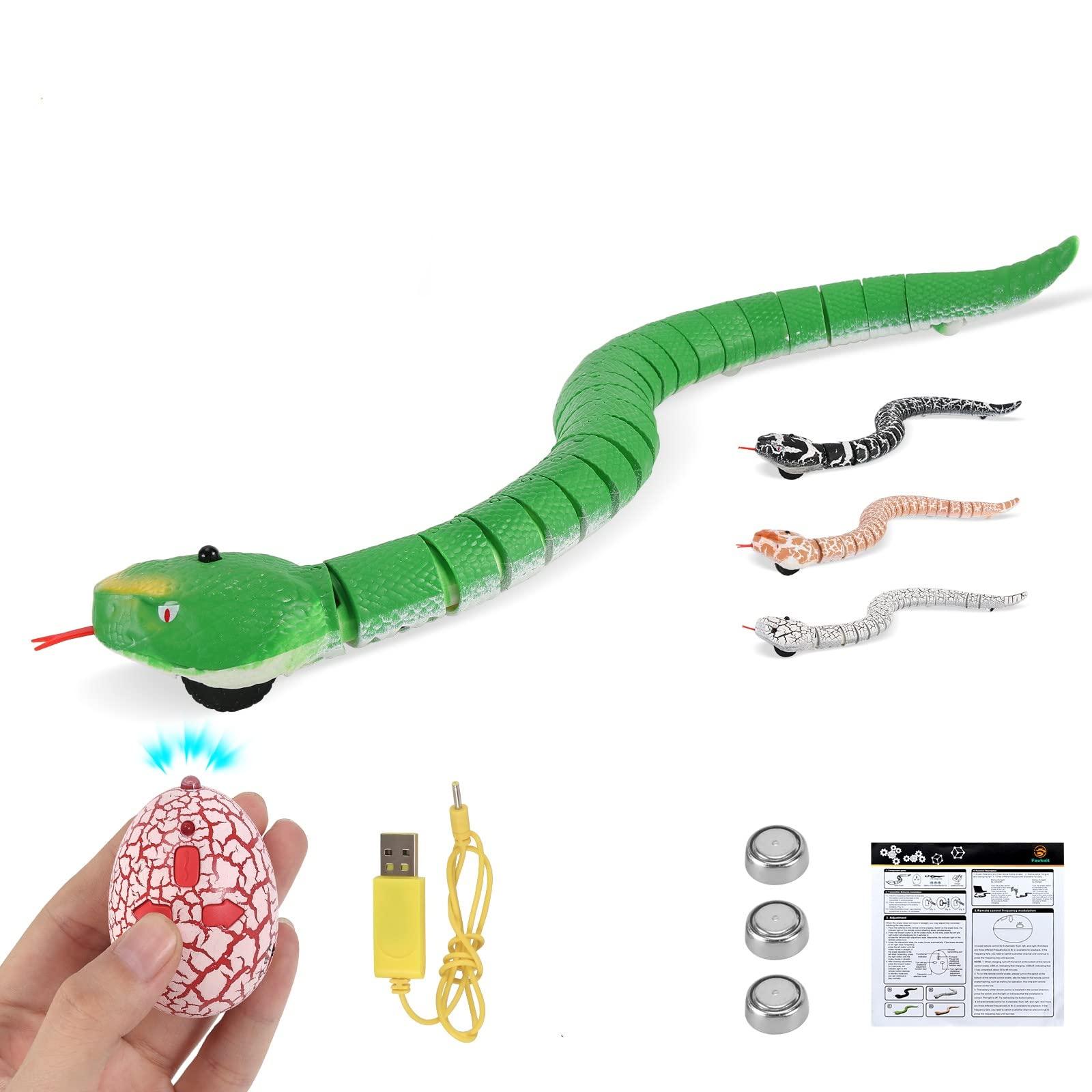 FauKait FauKait Remote Control Snake Toy RC&Robot Electric Snake Toy Fast Moving of Fake Rattlesnake Christmas Halloween Toys Party Favor Gifts Joke Prank for Kids Boys(Green)