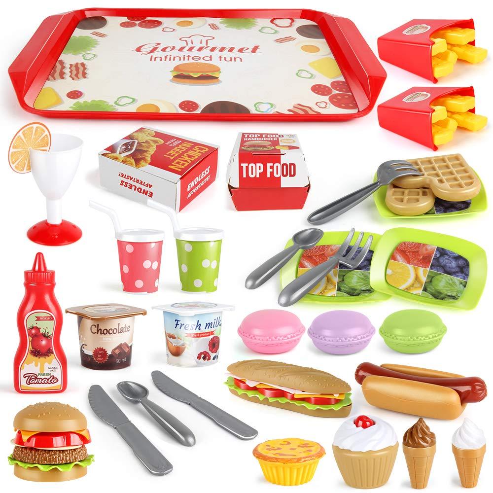 LiDi RC Fast Food Set 59 PCS Kitchen Toy Set for Pretend Play, Kitchen Accessories ,Removable Food Toy, Kids Toddlers Play Food Toys, Party Favor Christmas Stocking Stuffers