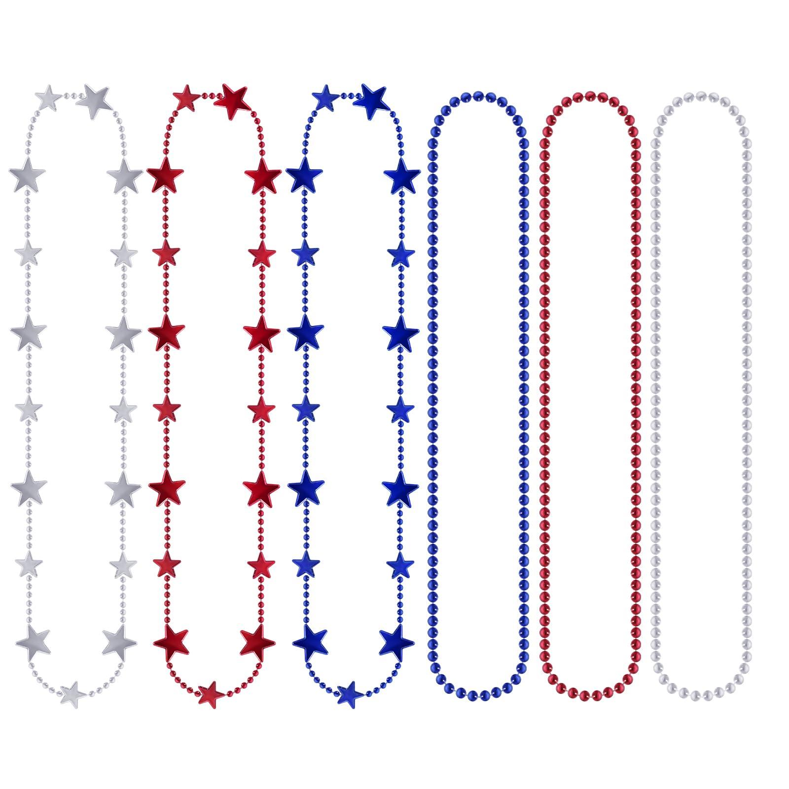 SUMERSHA SUMERSHA 30pcs 4th of July Beads Necklaces Red White Blue Beaded Necklace Star Necklace for Independent Memorial Day Parade Accessory Patriotic Crafts Party Supplies