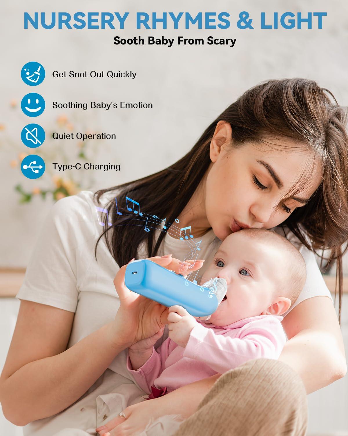 HORIGEN Nasal Aspirator for Baby, Electric Baby Nose Suction with 5 Adjustable Levels Suction, USB-C Rechargeable Mucus Cleaner with Lights and Music, Baby Nasal Aspirator for Toddler with 3 Silicone Tip
