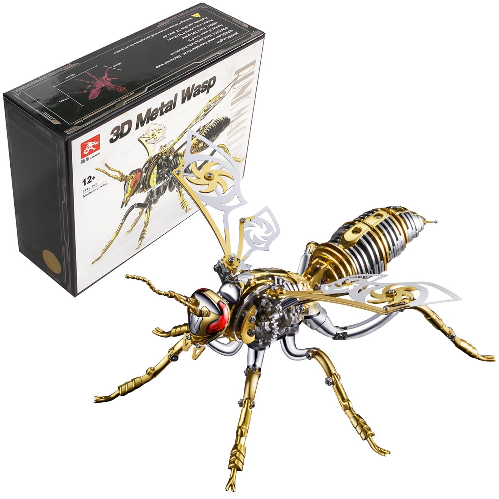 OreilleStar 3D Metal Puzzles for Adults: Northern Giant Hornet Metal Model Kits, 3D Metal Puzzle Mechanical Wasp Building Blocks, Difficult DIY for Assembly, Birthday Gifts for Men (3D Metal Wasp-Silver Gold)