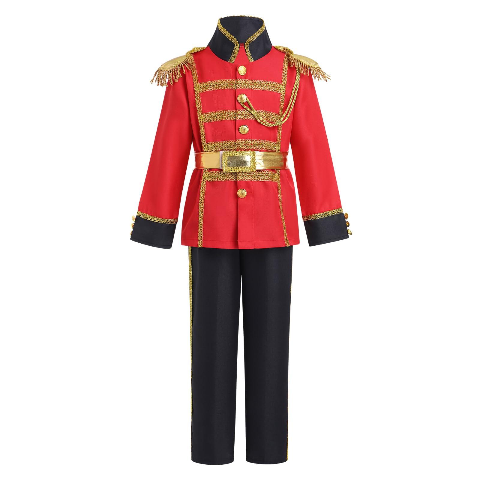 IBAKOM Prince Charming Costume for Boys Halloween Christmas Cosplay Outfits Toddler Boy Prince Outfits Kids Medieval Royal Knight Dress Up with King Crown Red Coat Hero Costume Red+BlacK (4PCS? 3-4 Years