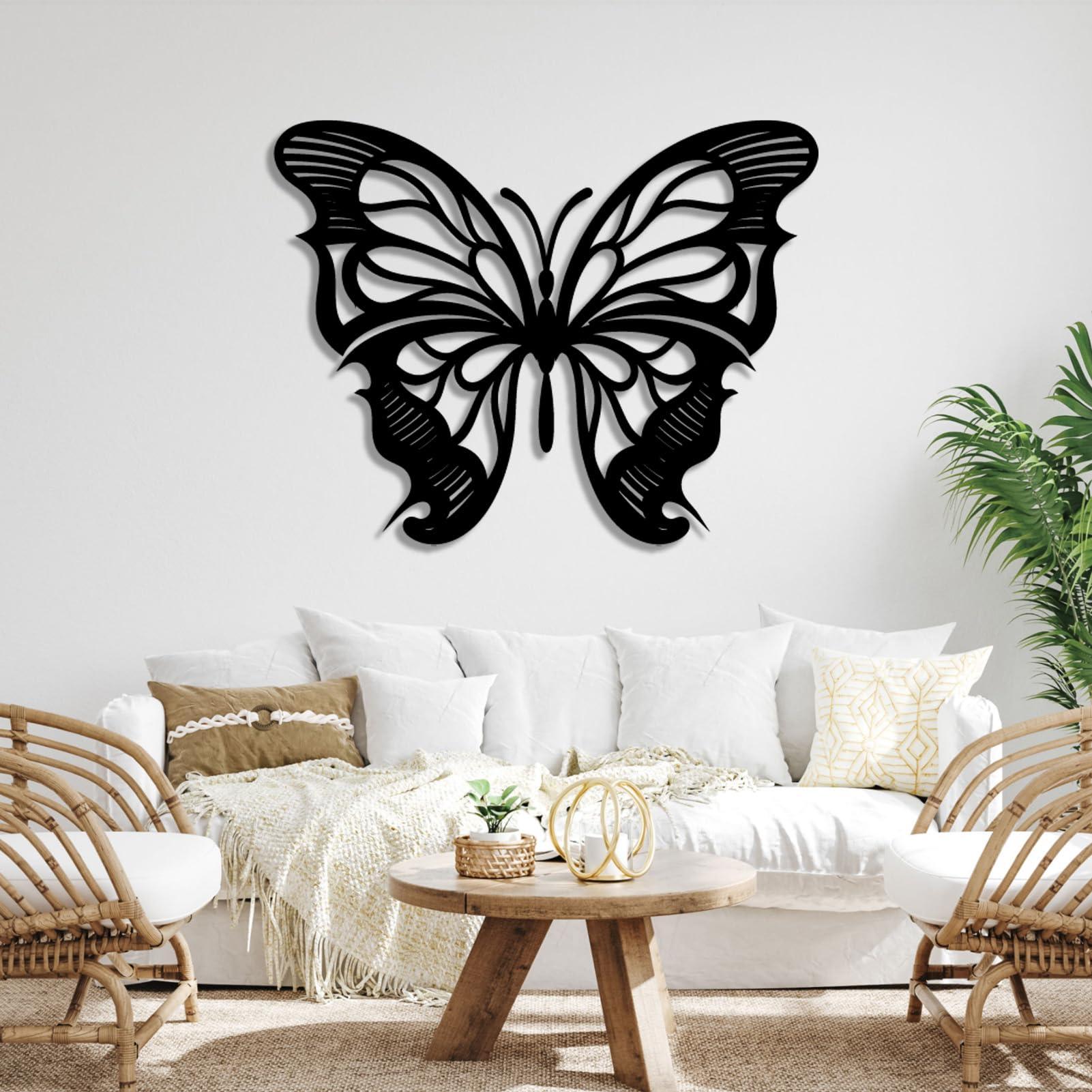 Tawinone Butterfly Metal Wall Art, Butterfly Art Wall Decor, Butterfly Art Wall Decor, Metal Butterflies Outdoor Decor, Butterfly Sign for Livingroom, Bedroom, Bathroom, Office (Silver, 47"x37"/120x94cm)