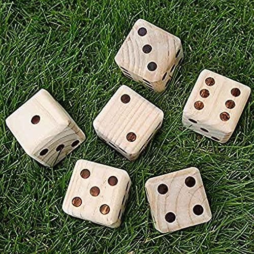 Yard Games Giant 3.5" Wooden Yard Dice with Laminated Yardzee and Farkle Scoresheets and Durable Carrying Case