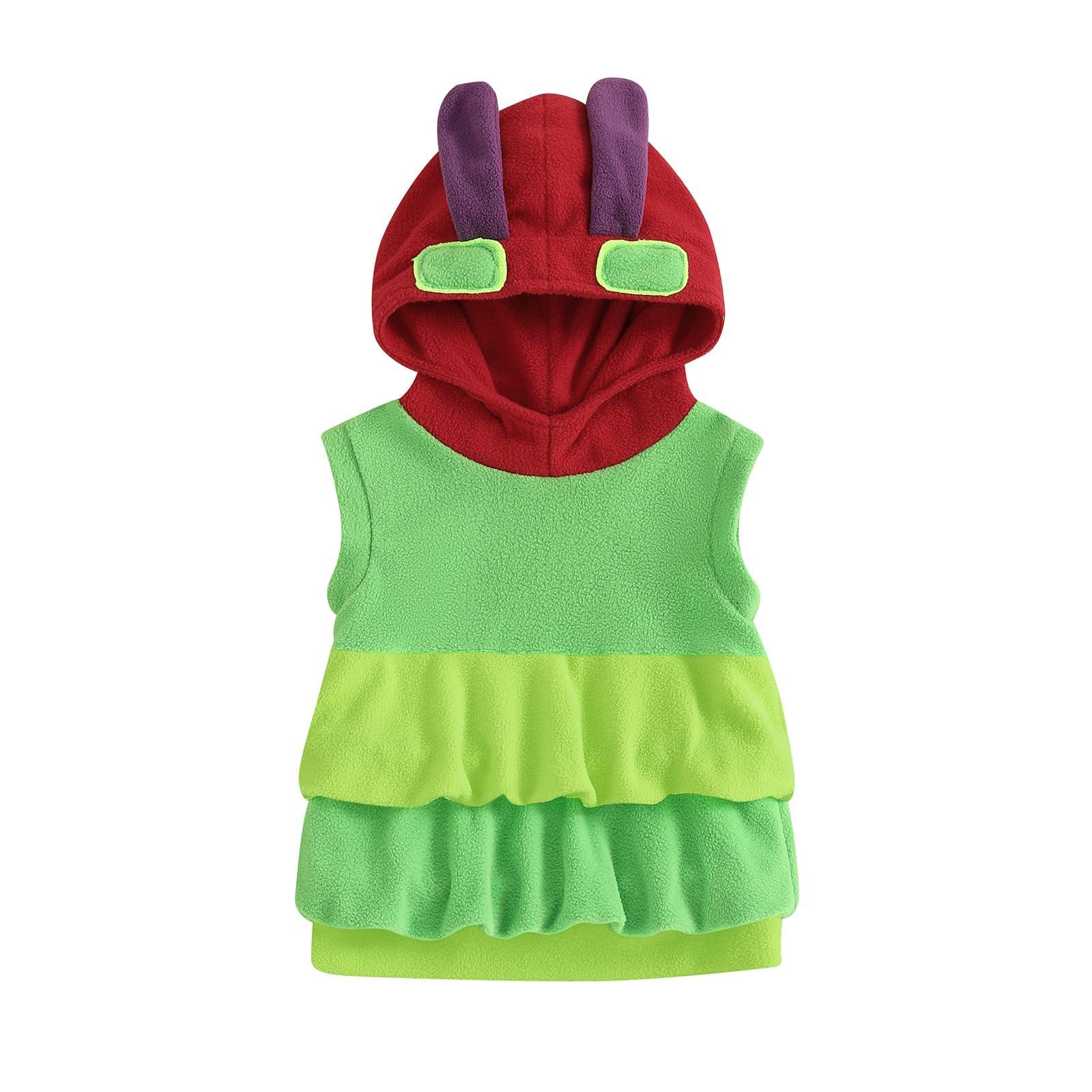 GINEVSAL GINEVSAL Baby Caterpillar Costume Infant Girl Boy Halloween Costume Sleeveless Hungry Hoodie Romper Cosplay Party Outfit (Green, 12-18 Months)