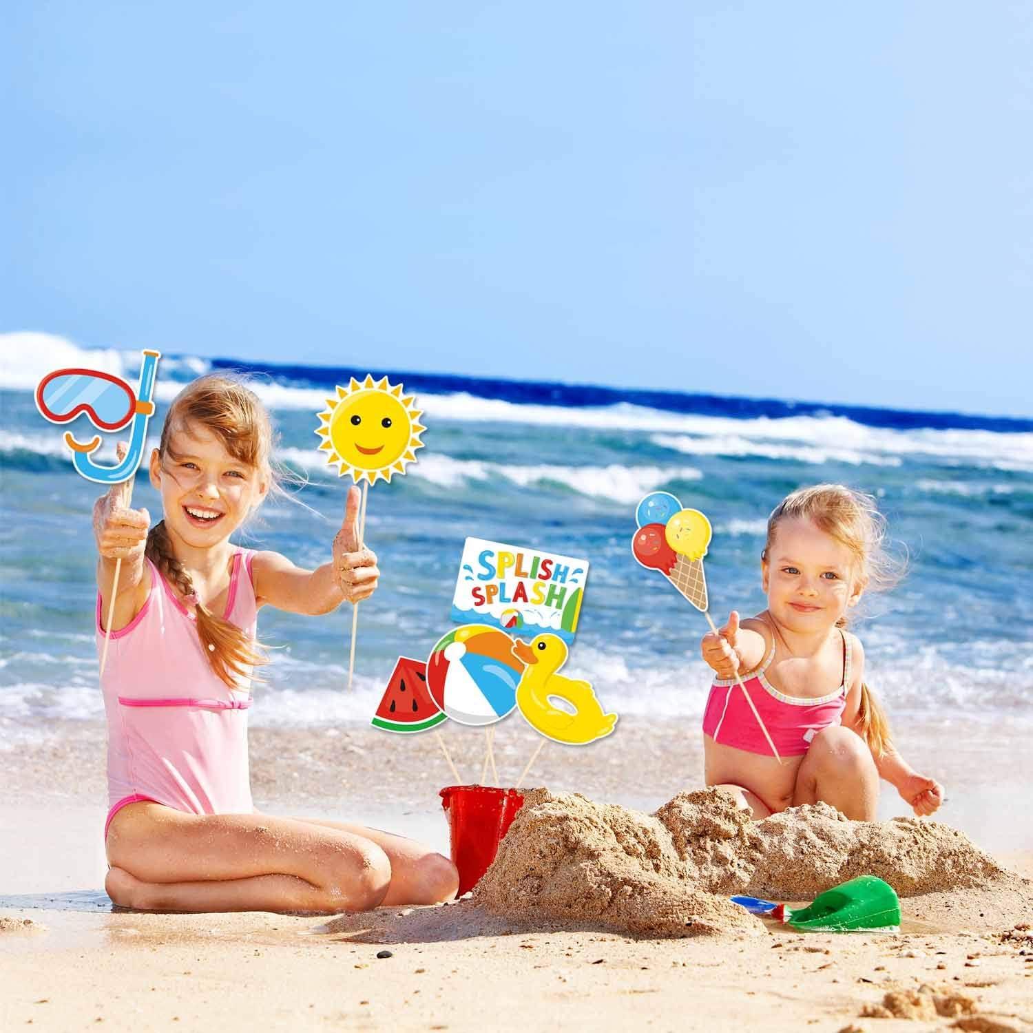 Bessmoso Bessmoso 24Pack Beach Ball Birthday Party Centerpiece Sticks Table Toppers, Splish Splash Party Decorations, Summer Beach Ball Party Favor Pool Party Supplies