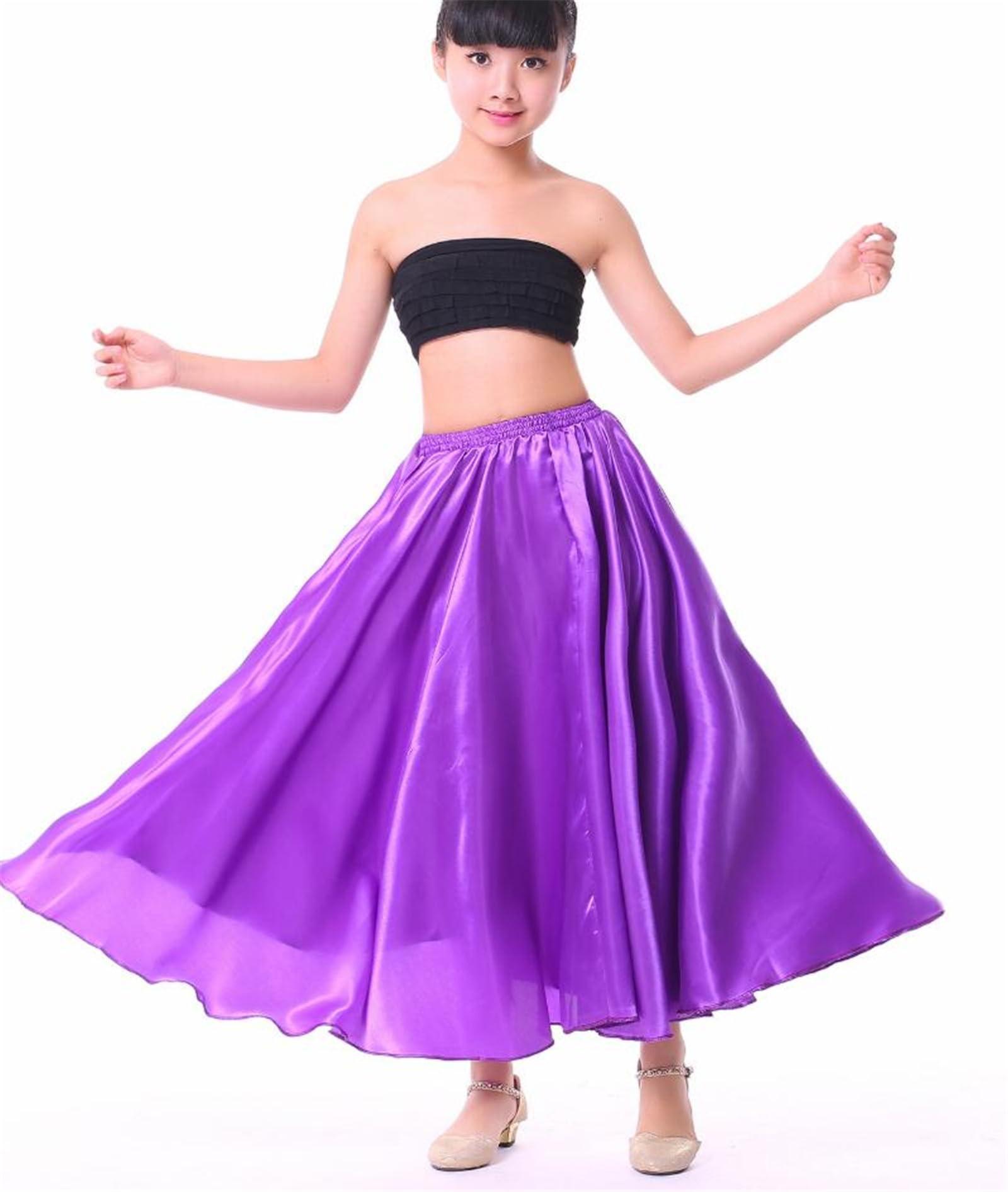 OTMYIGO Girls Flamenco Spanish Dress Dance Gypsy Style Large Swing Skirt Stage Performance Costume Competition,Purple 360,110