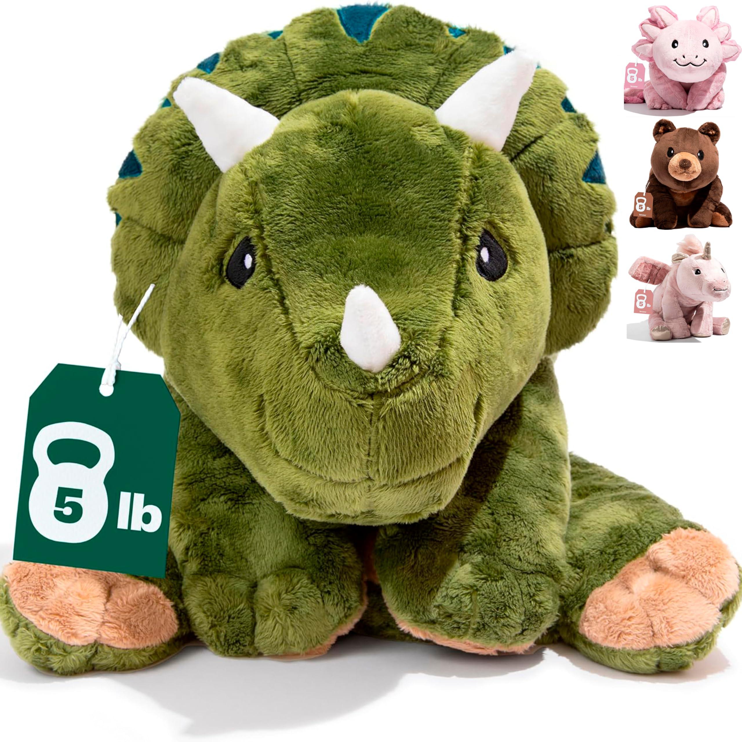 Brease Brease 5 lb Unscented Weighted Green Dinosaur Stuffed Animal - Large, Cute Plush Toy Dino for Gentle Embrace and Peaceful Times, Huggable Companion for Kids & Adults, Ideal Heavy Plushie for All Ages