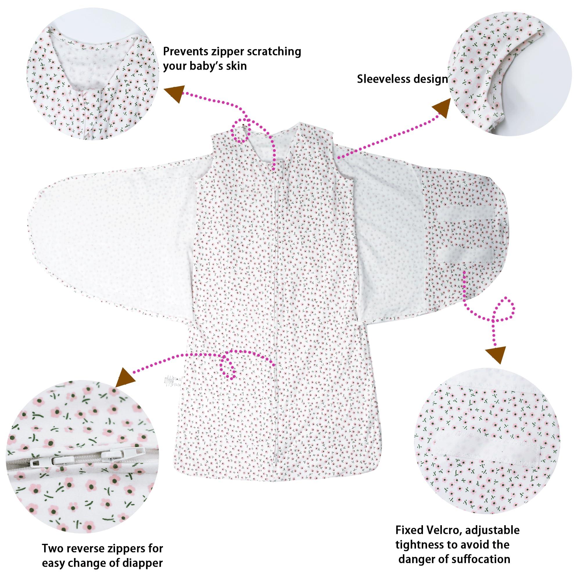 AugTwig Baby Sleepsack Swaddle,3-Way Adjustable Wearable Transition Blanket 100% Organic Cotton 2-Piece,3-6 Months,12-18 lbs,1.0 TOG(Floret&Cherry)