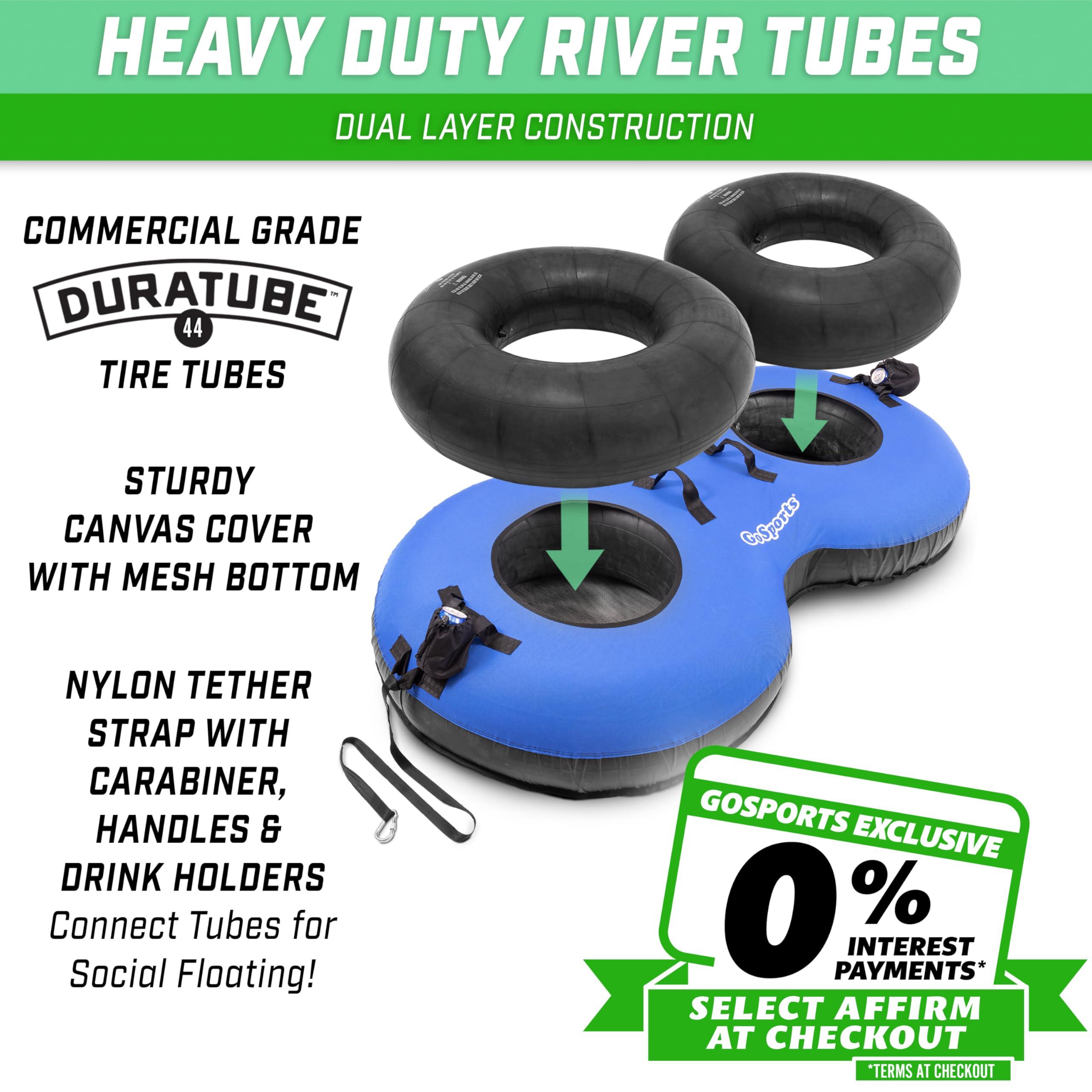 GoSports GoSports Heavy-Duty 2 Person Floating River Tube with Premium Canvas Cover-Commercial Grade Double River Tube-Blue