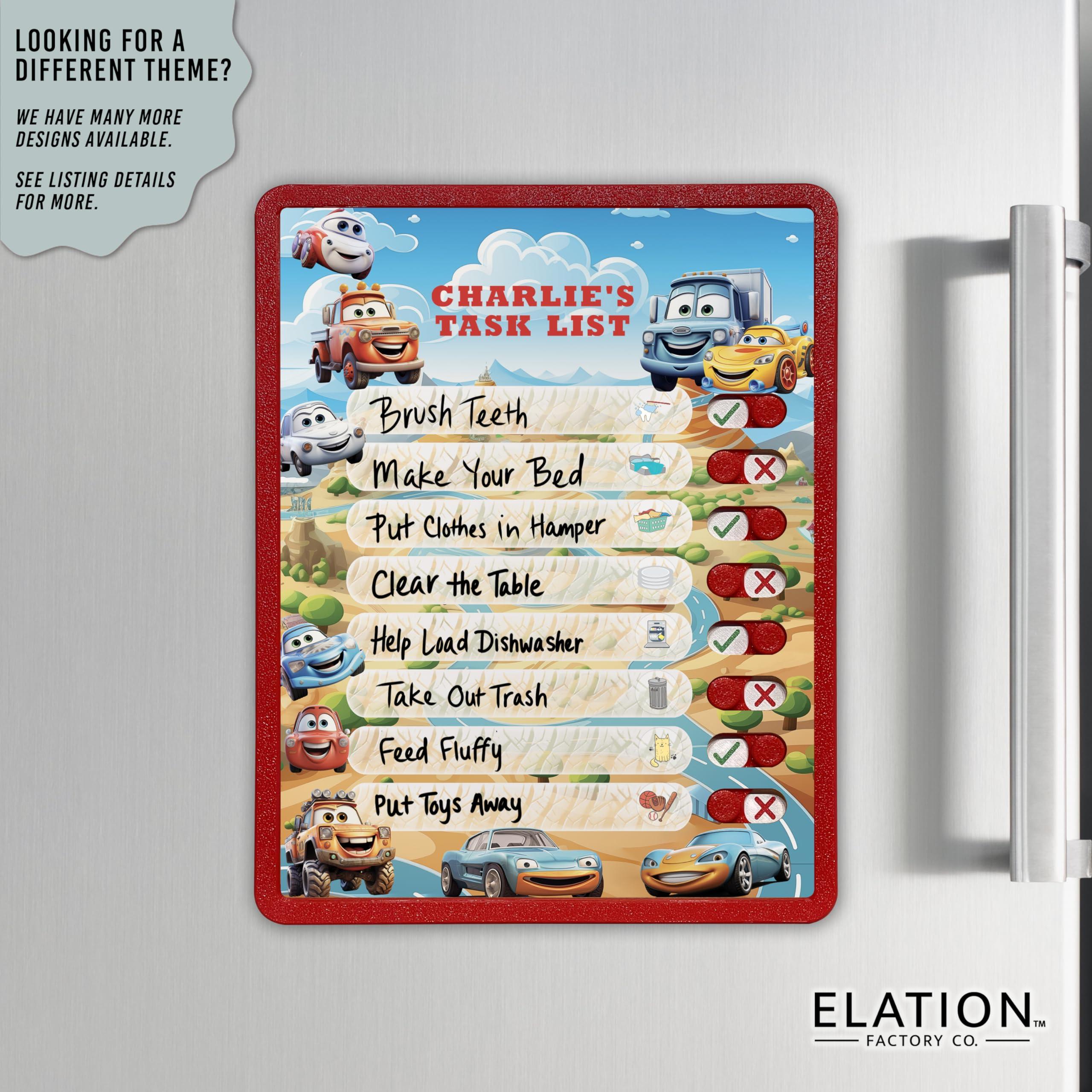 Elation Factory Co. Kids Routine Chart | Chore Chart for Kids | Daily Checklist | Kids Daily Tasks | Daily Routine | Dry-Erase | Personalized | Cars Friends Theme