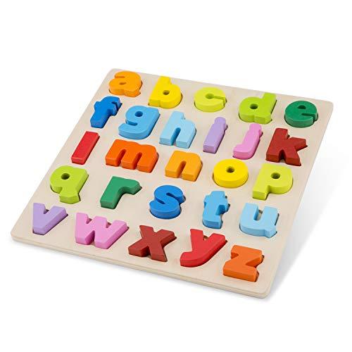 New Classic Toys New Classic Toys Puzzle Alphabet Educational Wooden Toys for 2 Year Old Boy and Girl Toddlers Learn The Alphabet, Multi-Colour Colour, Lowercase