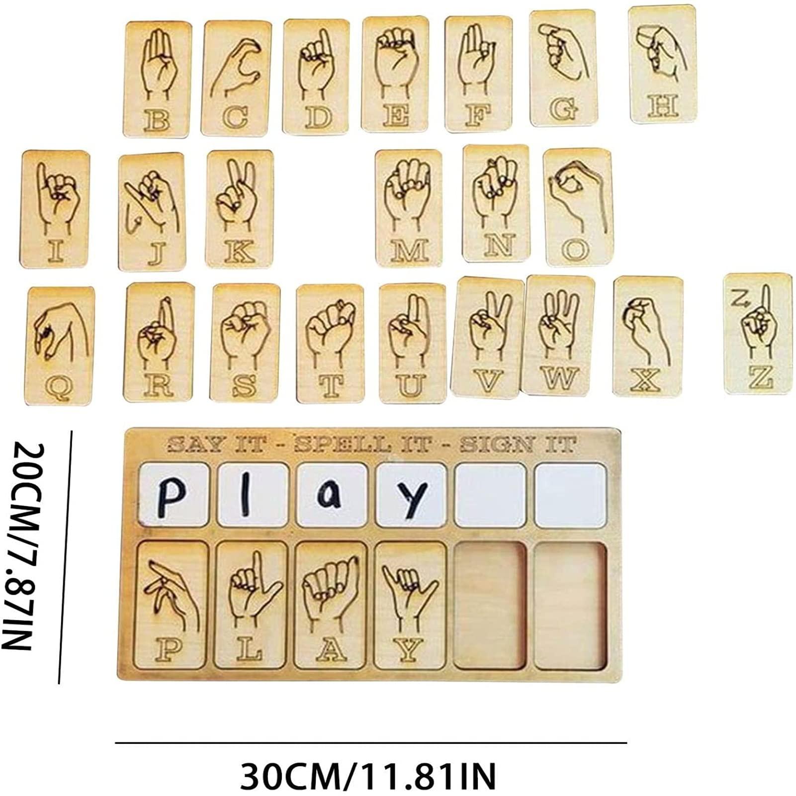 stupidcat Sign Language Puzzle Board Letter Sign Language Learning Board, Reusable Wood Sign Language Flashcards for Alphabet Sign Language Learning, Children Enlightenment Preschool Flashcards, Gift for Kids