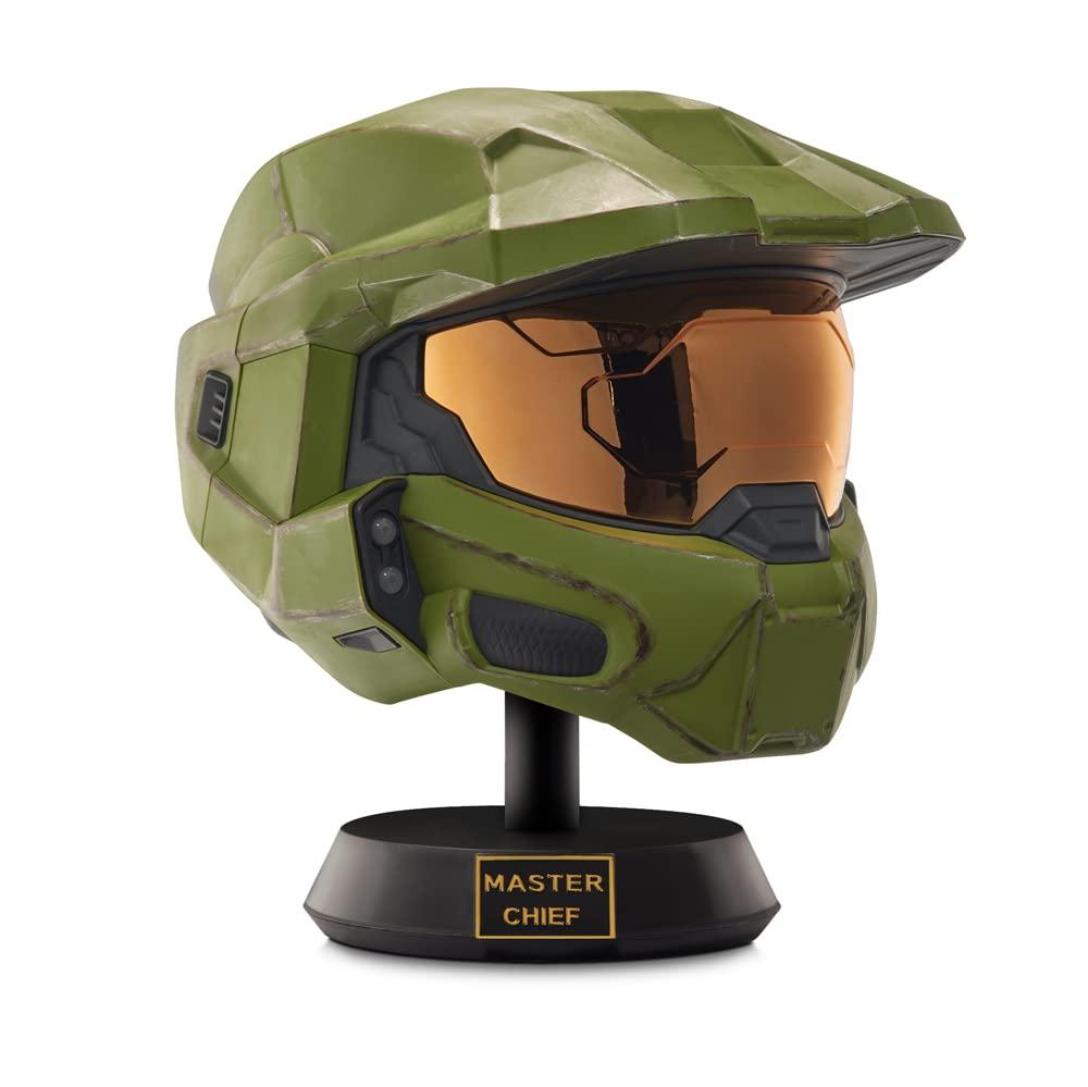 HALO Halo Master Chief Deluxe Helmet with Stand - LED Lights on Each Side - Battle Damaged Paint - One Size Fits Most No Sounds or SFX