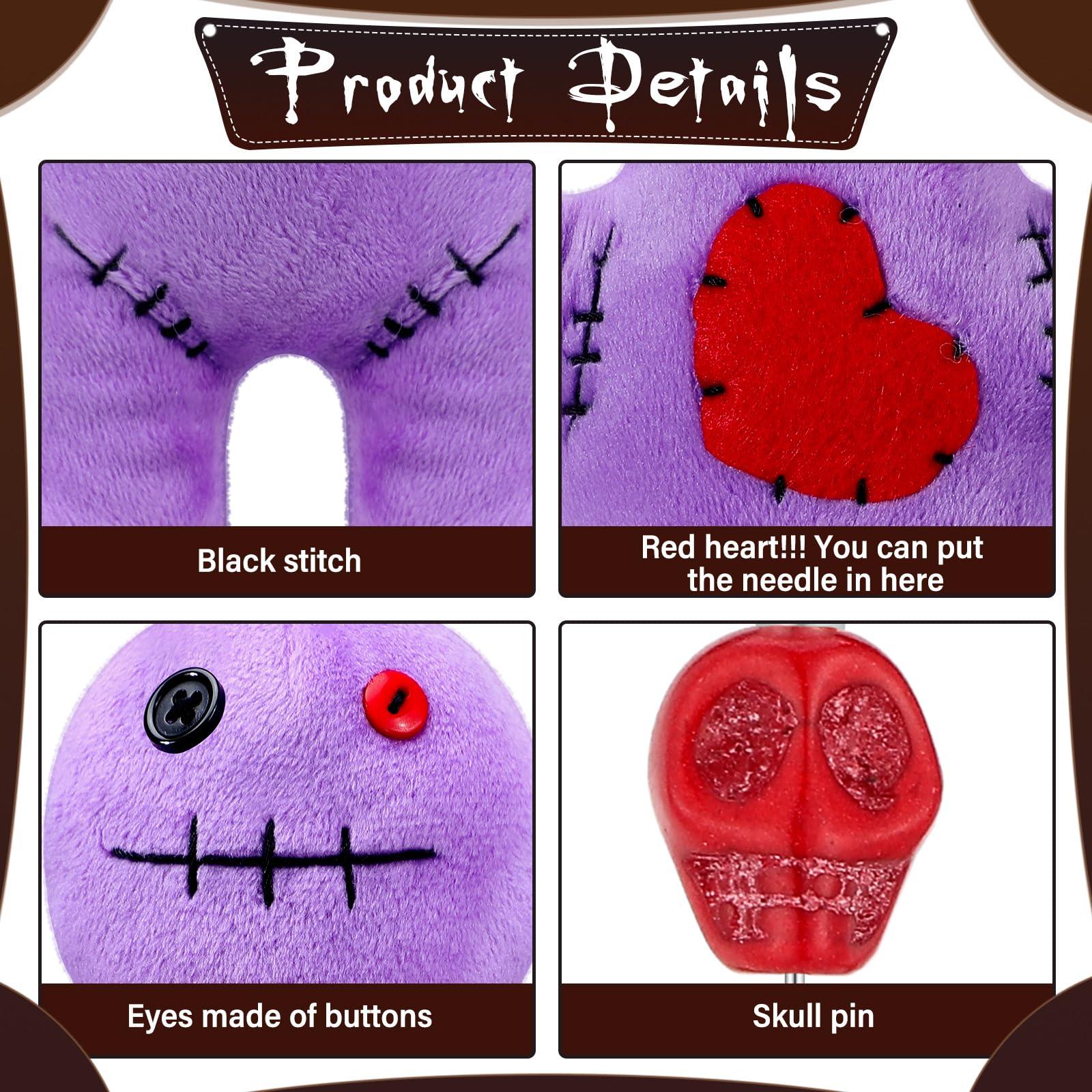 Kathfly Kathfly 8 Pcs Voodoo Doll Set Include Horror Doll, 7 Pcs Skull Pins Ghost Soft Revenge Dammit Creepy Pin Holder Voodoo Resin Metal Straight Pins Stress Relieving(Purple)