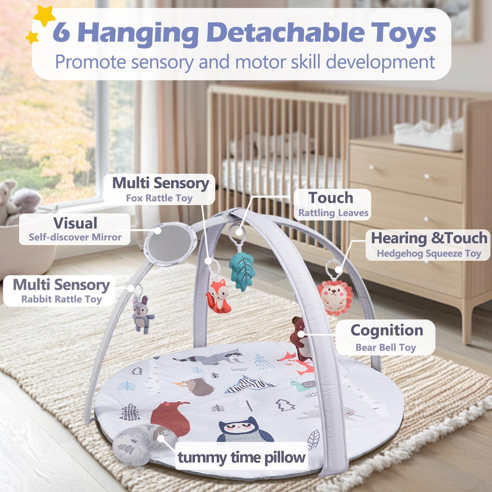 BAYMI BAYMI Baby Gym Play Mat, Baby Play Gym with 6 Detachable Sensory Toys, Foldable Tummy Time Activity Mat for Sensory & Motor Skills Development, Baby Toys Gift for 0-3, 3-6, 6-12 Months