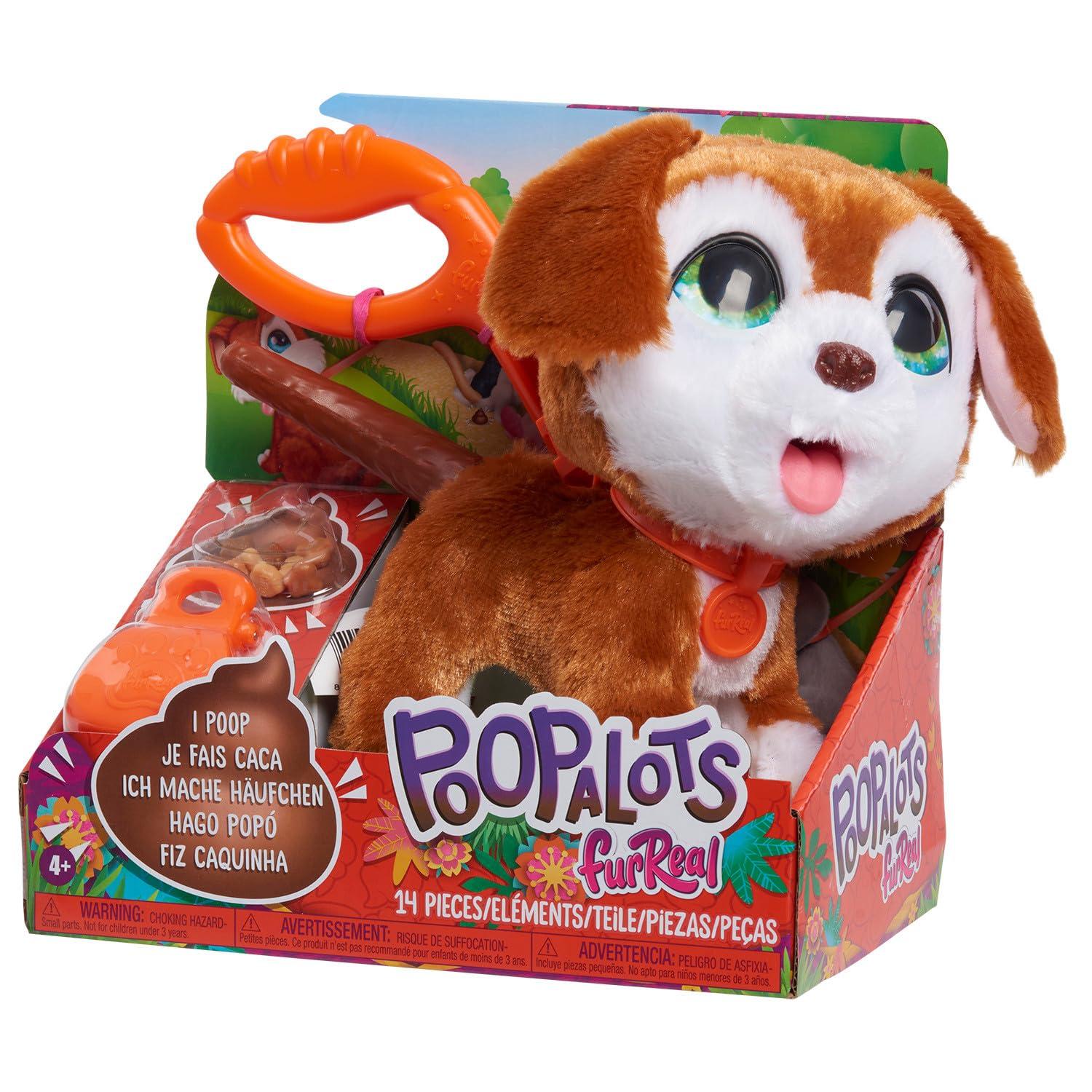 Just Play Just Play furReal Poop-A-Lots Big Wags Interactive 8-inch Walking Plush Stuffed Animal, Pooping Puppy with Leash, 14-Pieces, Kids Toys for Ages 4 Up