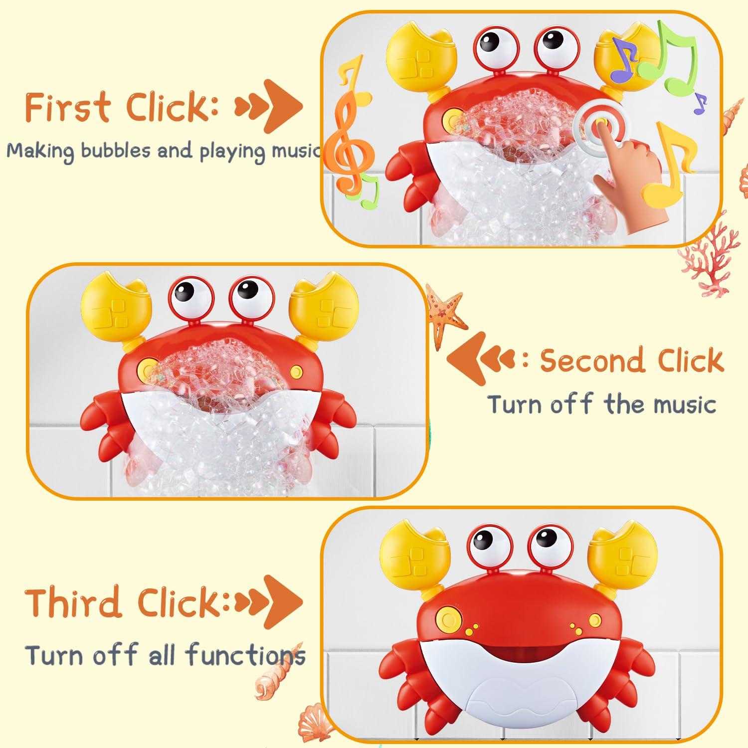 VConejo Baby Bath Toys for Toddlers, Crab Bath Bubble Maker with 12 Songs, 3 Pack Wind-up Pool Toys for Kid, Bathtub Toys As Birthday Gift for Boys Girls