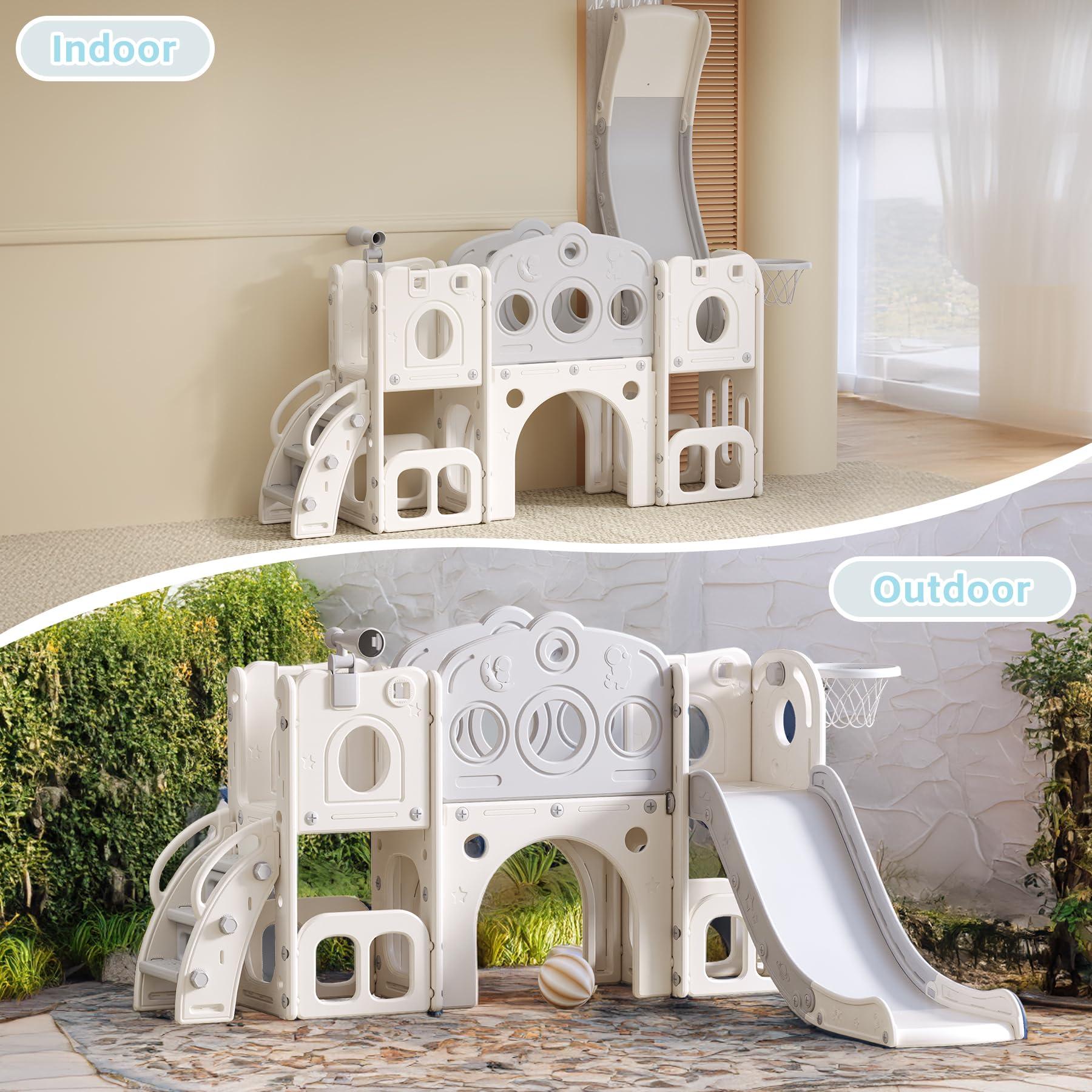 CuFun CuFun Toddler Slide Indoor Slide for Toddlers Age 1-3 Slide for Kids Indoor Slide Baby Slide Plastic Slide Play Slide with Basketball Hoop and Ball