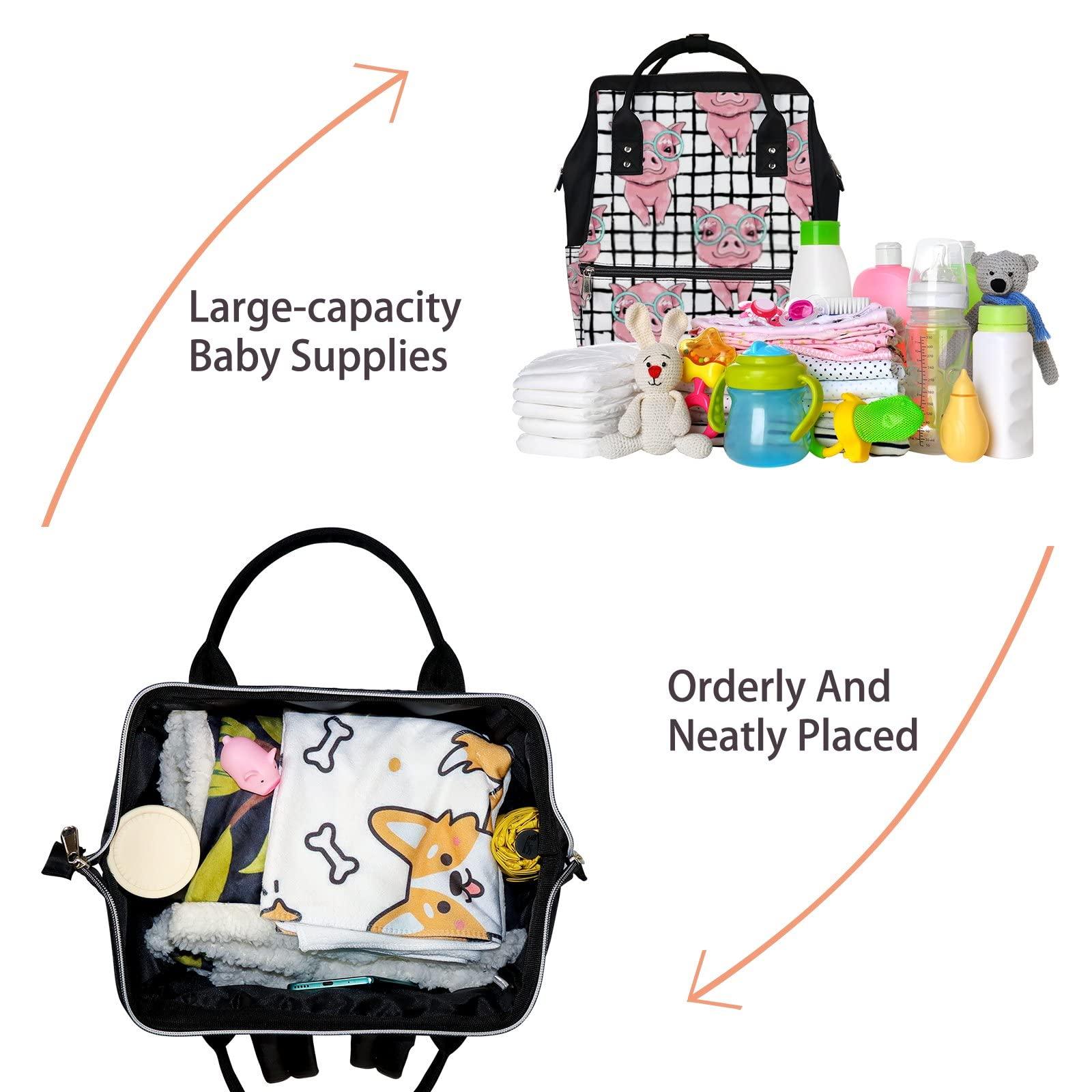 Hapuxt Diaper Bag Mummy Backpack Cute Piggy Fashionable Glasses Multifunction Baby Nappy Bag Large Capacity Nursing Bags Waterproof Travel Backpack