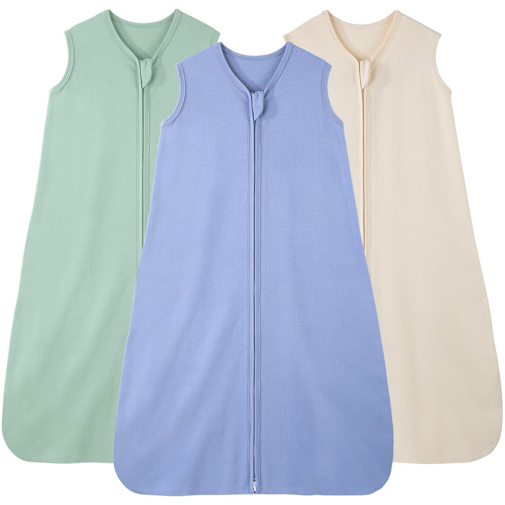 FIEMOL FIEMOL Baby Sleep Sack 12-18 Months, 100% Cotton Sleeping Sack for Newborn and Infant, 3 Pack Baby Wearable Blanket, 0.5 Tog Lightweight Double Zipper Sleep Bag Apricot