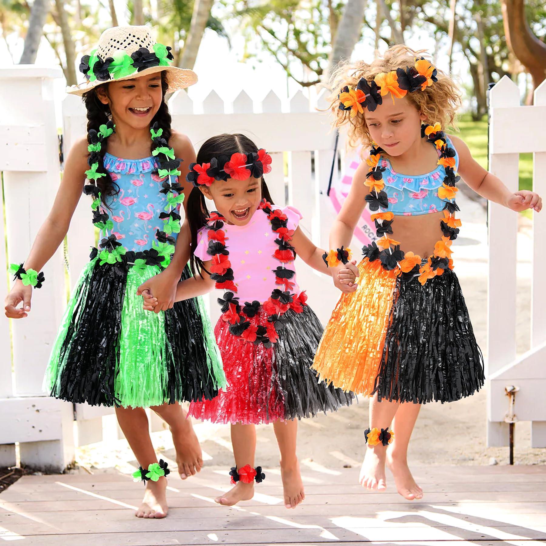 Fortuning\'s JDS Fortuning\'s JDS Girl\'s Hawaiian Hula Grass Skirt for Party Outfits Kids Flowers Costume for Luau Tropical Beach Party Decor