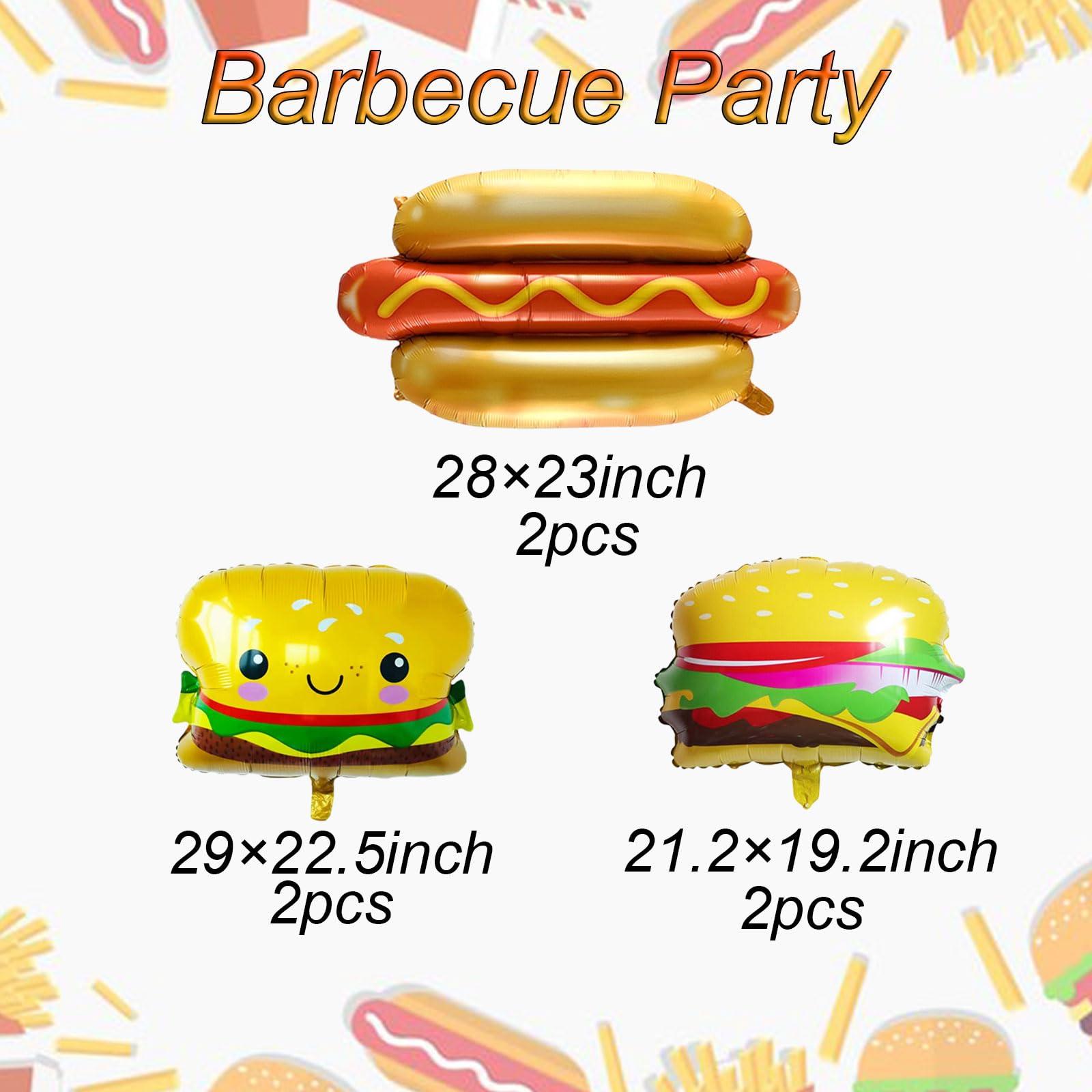 Eostankr Food Themed Balloons Hamburger Balloon Hot Dog Balloon BBQ Party Foil Balloons for Picnic Birthday Party Decorations Supplies 6 Pcs