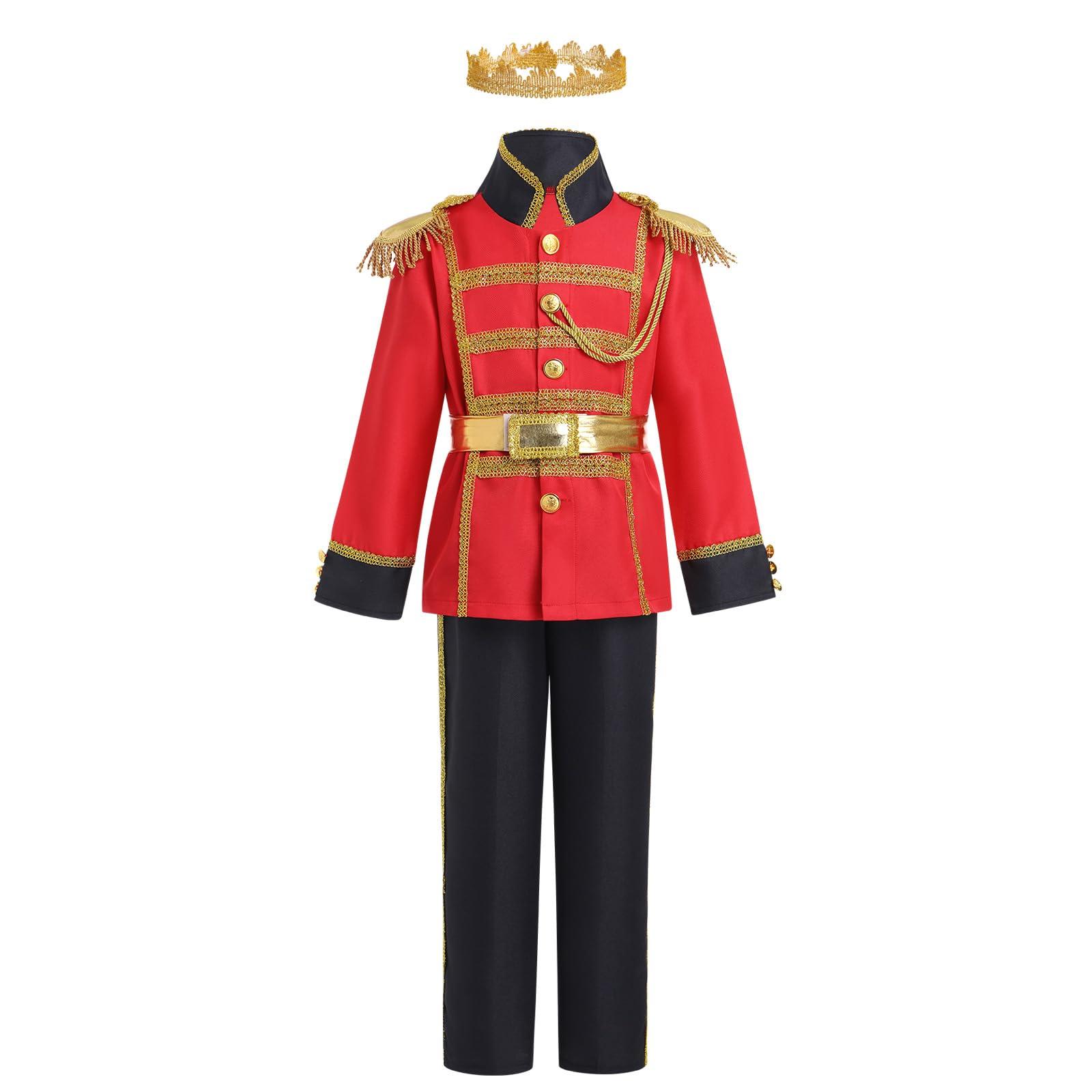 IBAKOM Prince Charming Costume for Boys Halloween Christmas Cosplay Outfits Toddler Boy Prince Outfits Kids Medieval Royal Knight Dress Up with King Crown Red Coat Hero Costume Red+BlacK (4PCS? 3-4 Years