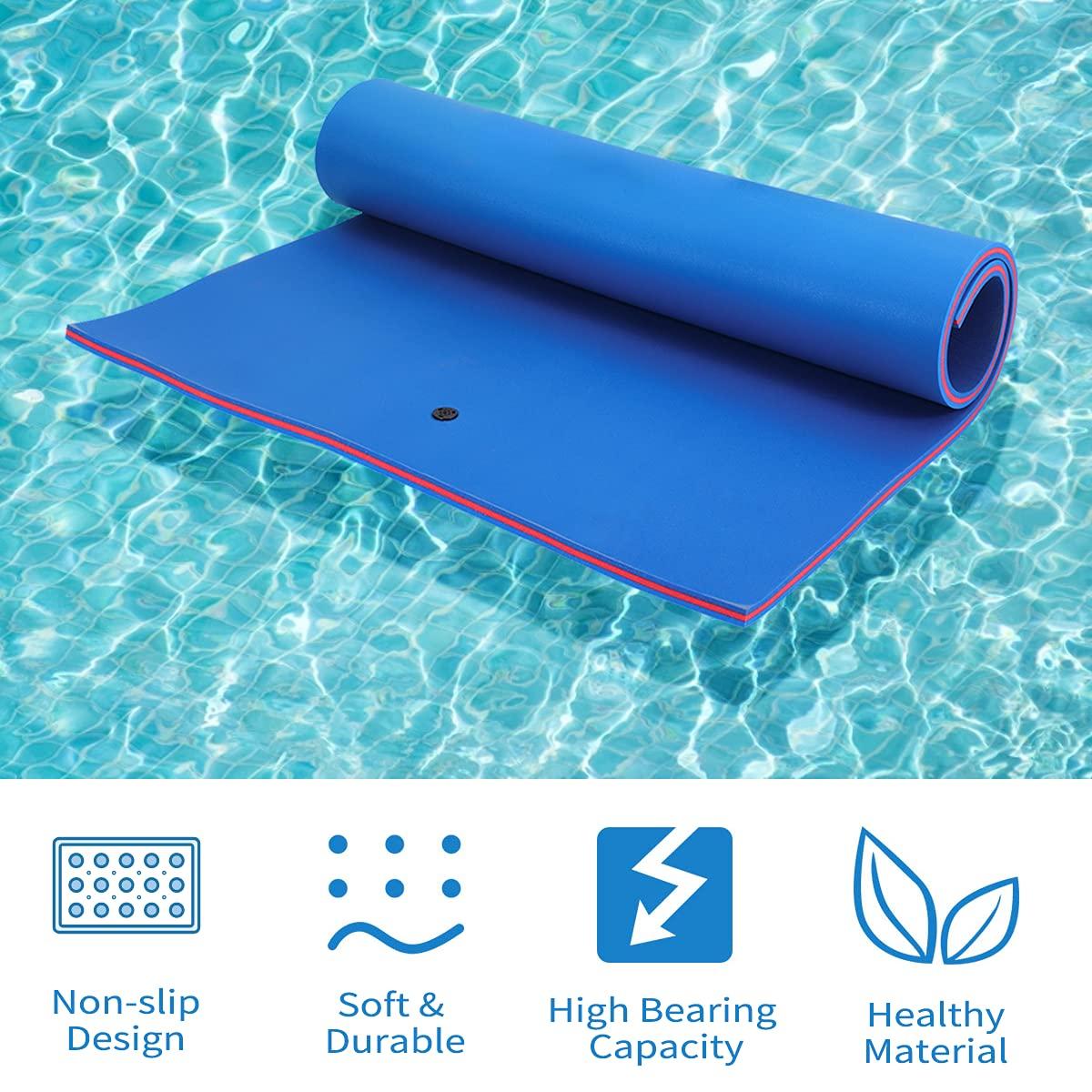 OUTROAD OUTDOOR CAMPING GARDEN PATIO Outroad 6FT Floating Water Pad Mat, 3 Layers XPE Foam Lily Pad for Beach, Ocean, Lake, Roll-Up Floating Island for Water Recreation and Relaxing, Blue
