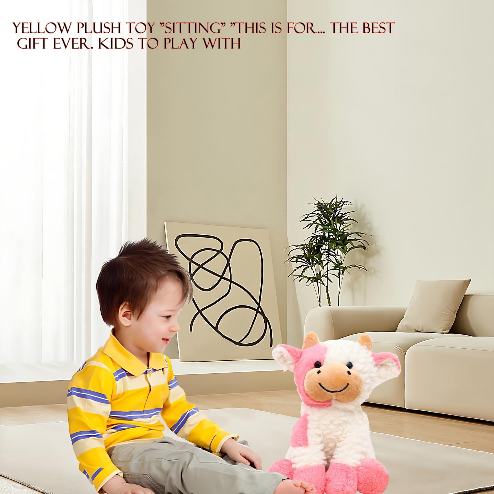 AUCOOMA AUCOOMA Cow Stuffed Animal Adorable Plush Pink Calf Fluffy Plush Doll Birthday Warm Gift for Kids Nursery Girls Toddlers Adults 9\"