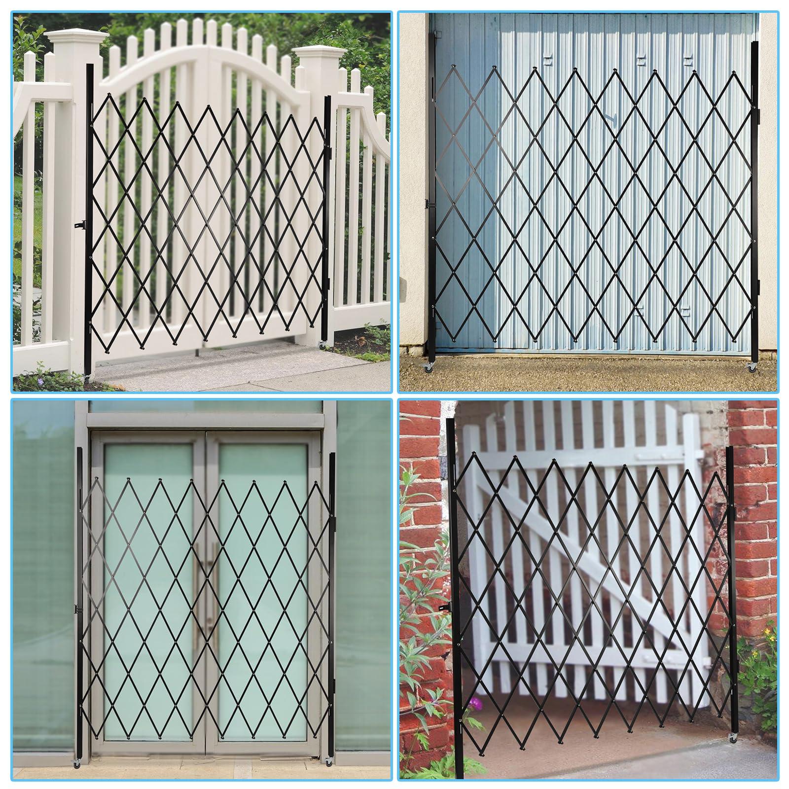 NATICRISI NATICRISI Single Folding Security Gate,7.2' H x 6-1/2' W Flexible Expanding Security Gate,Iron&Aluminum Alloy Accordion Security Gate for Wide Openings, Driveway, Garage, Yard