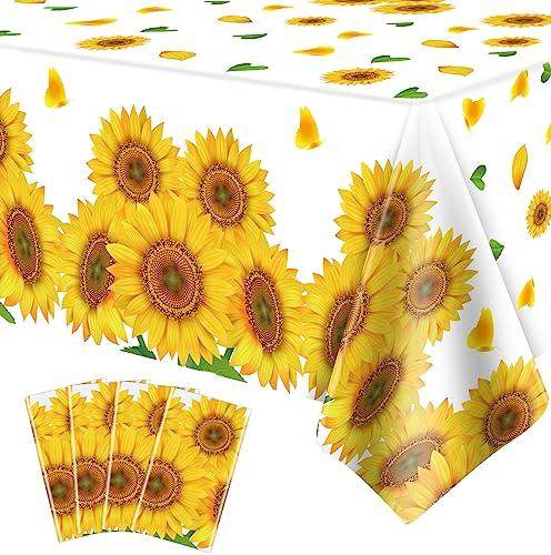 Dvaorc 4 Pack Sunflower Tablecloth 51 x 86 Inch Plastic Rustic Sunflower Tablecloth Sunflower Party Tablecloth Sunflower Birthday Party Table Cloth Sunflower Table Covers for Indoor Outdoor Party Decorations