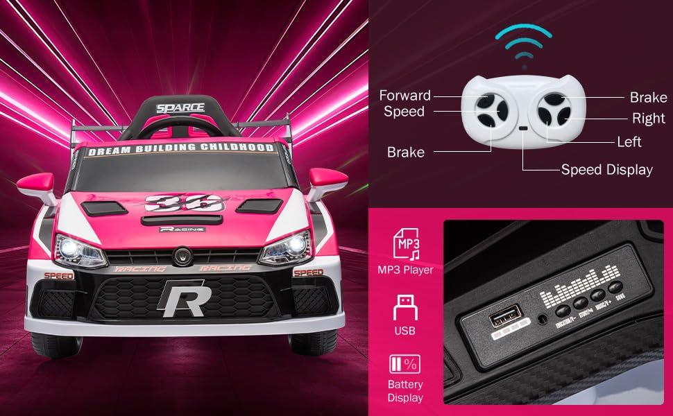 JoyRydz 12V Kids Car Ride on Toys w/Remote,2x20W Motors Children Ride-on Race Car to Drive,12V Kids Electric Vehicles for Ages 3-8 Boys Girls (Red & White)