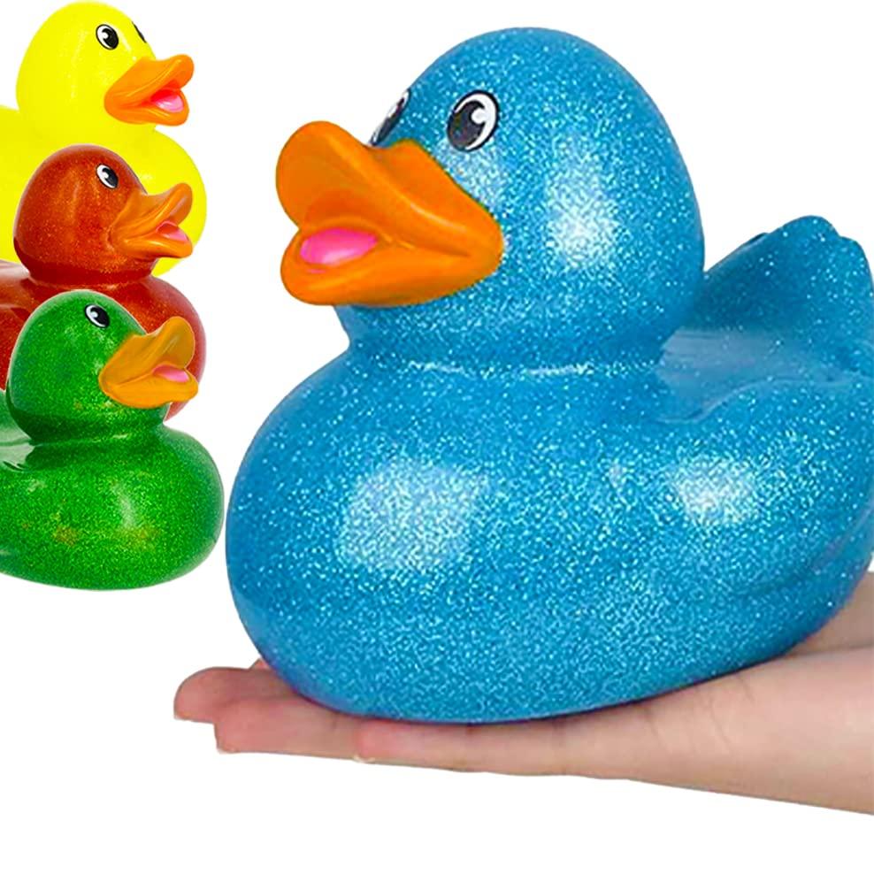 The Dreidel Company The Dreidel Company Giant Glitter Rubber Duck Toy with Sound Assortment Duckies for Kids, Bath Birthday Gifts Baby Showers Summer Beach and Pool Activity, 6\" (3-Pack)